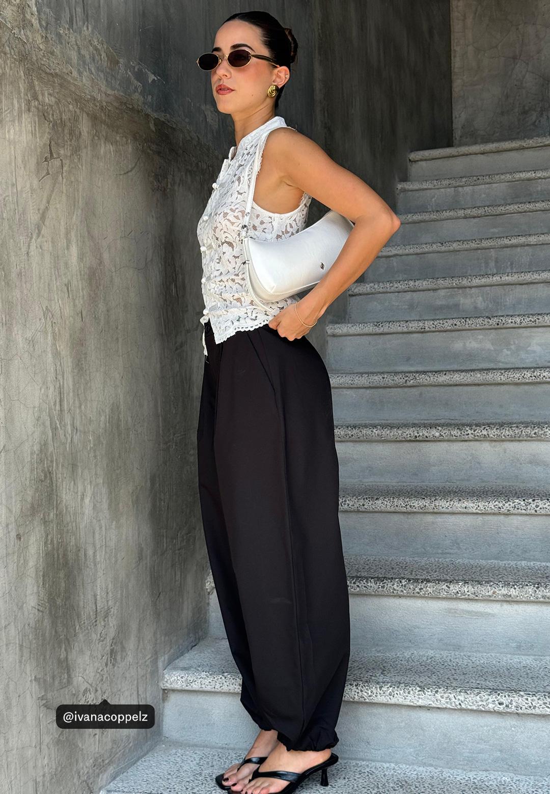 Lace toggle top — White