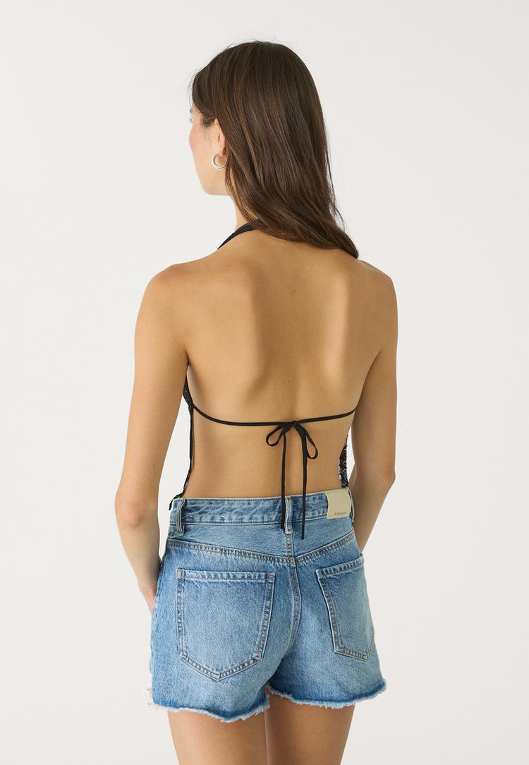 top halter bordado brillos