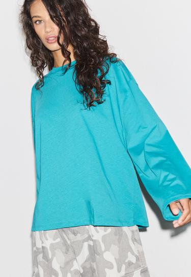 Boxy long sleeve T-shirt — Turquoise 3