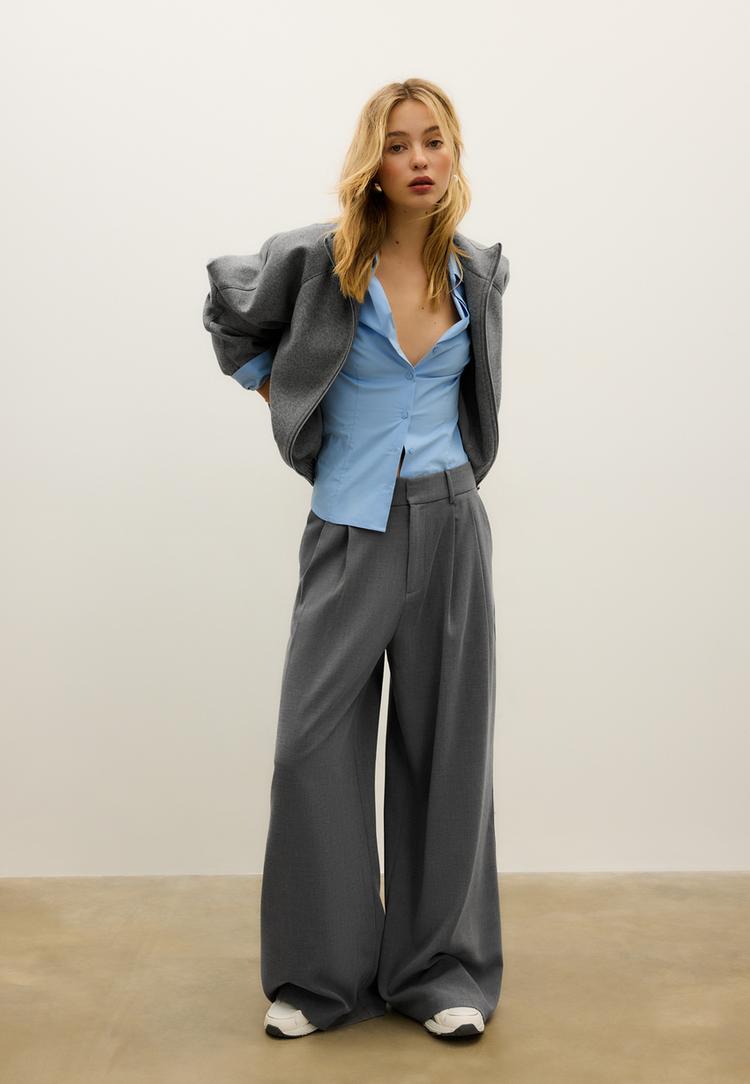 Stradivarius Geacă Tip Balon, Moale La Atingere Gri Închis L