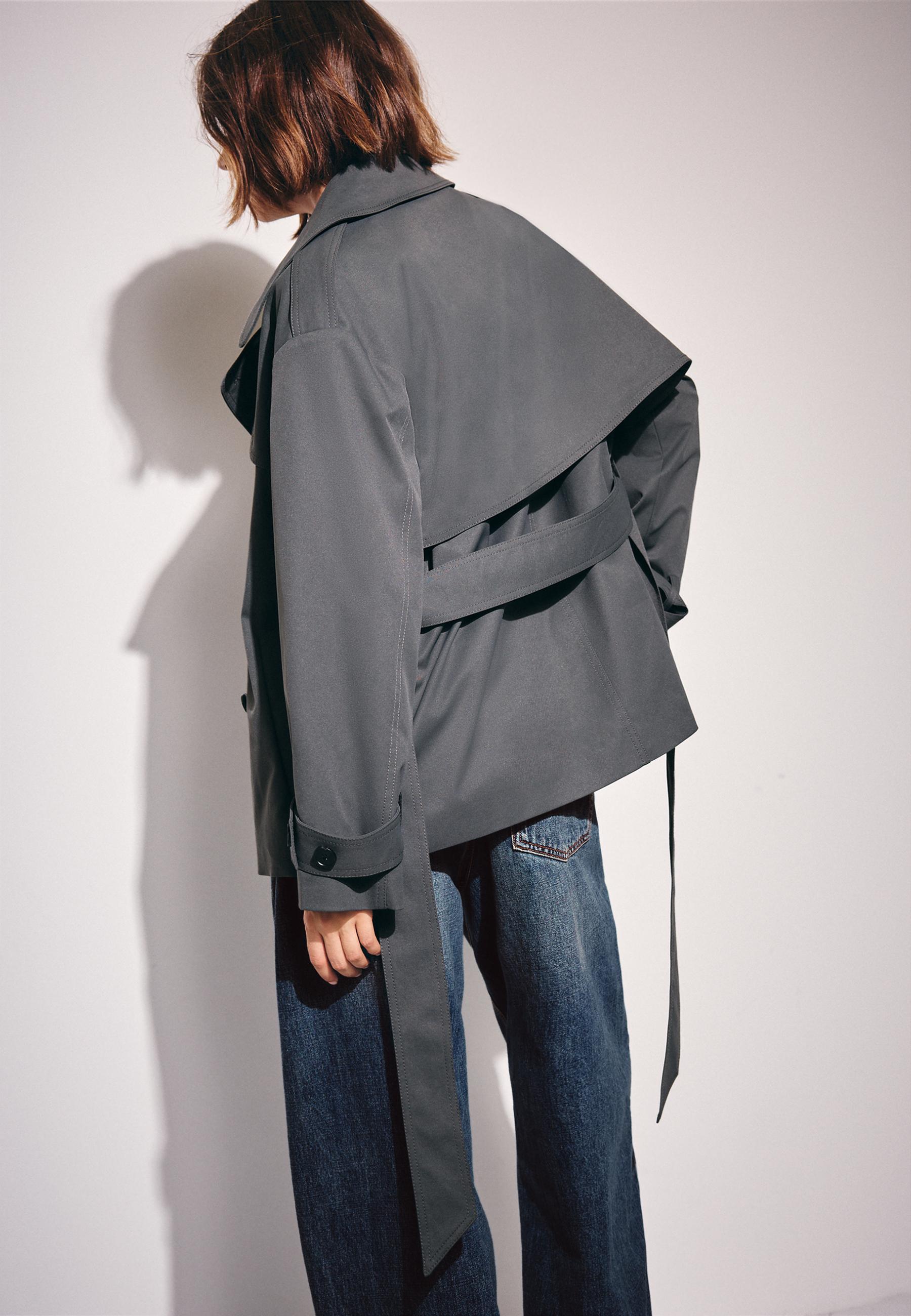 High neck regular trench coat — Dark grey