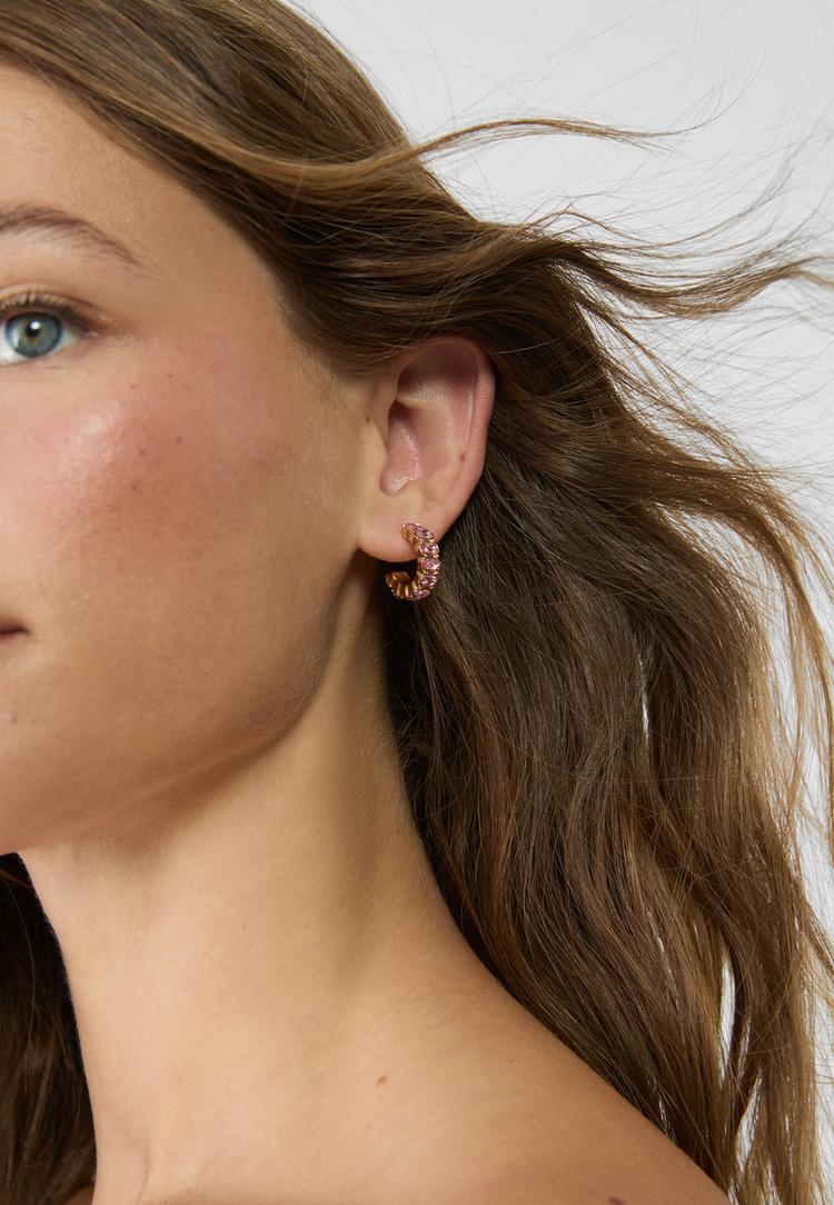 set of 9 hoop and rhinestone earrings