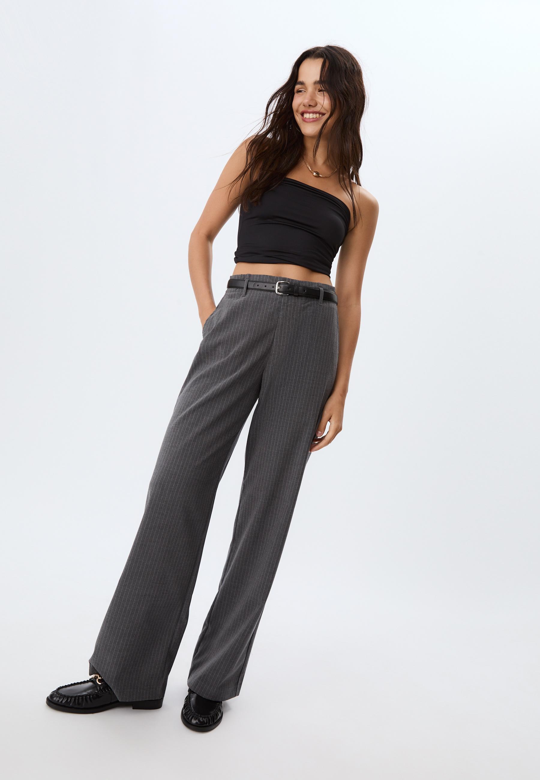 【D30210】踊ladies Pantaloni fluizi drepți de ocazie cu curea - Modă de damă