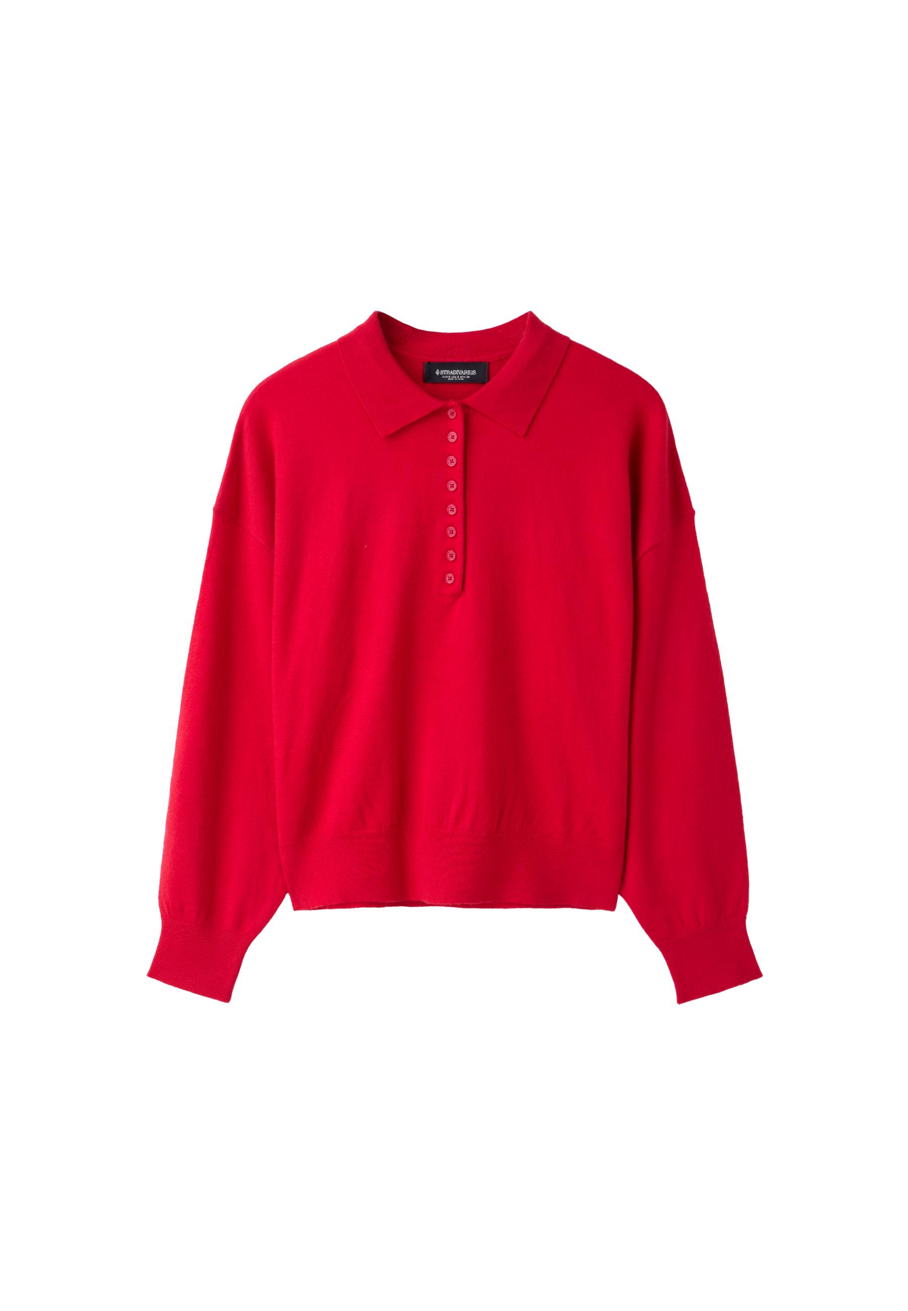 Polo collar knit sweater — Red