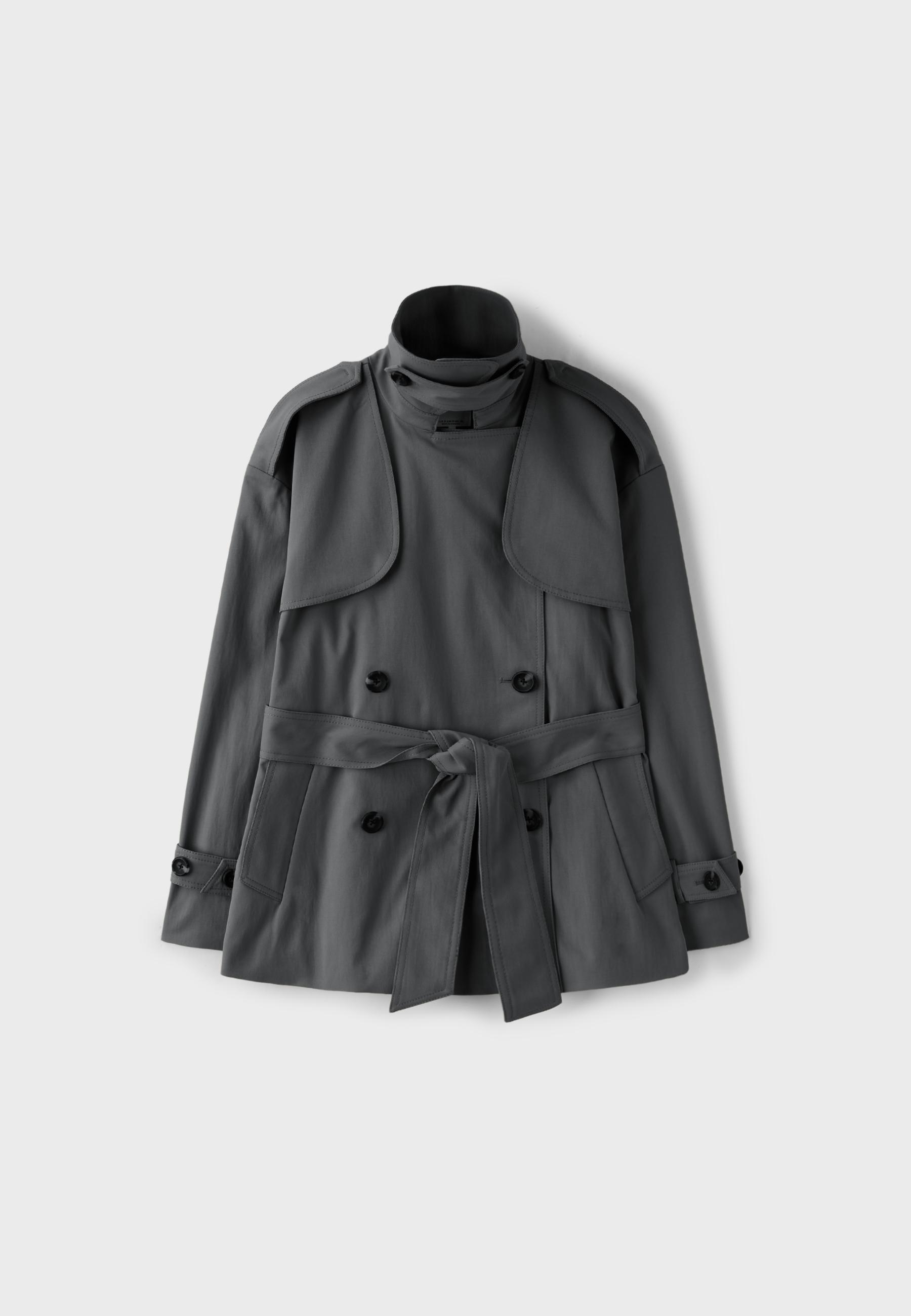 High neck regular trench coat — Dark grey