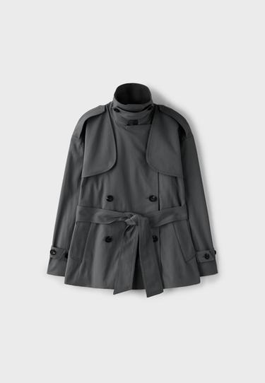 Regular high neck trench coat — Dark grey 7