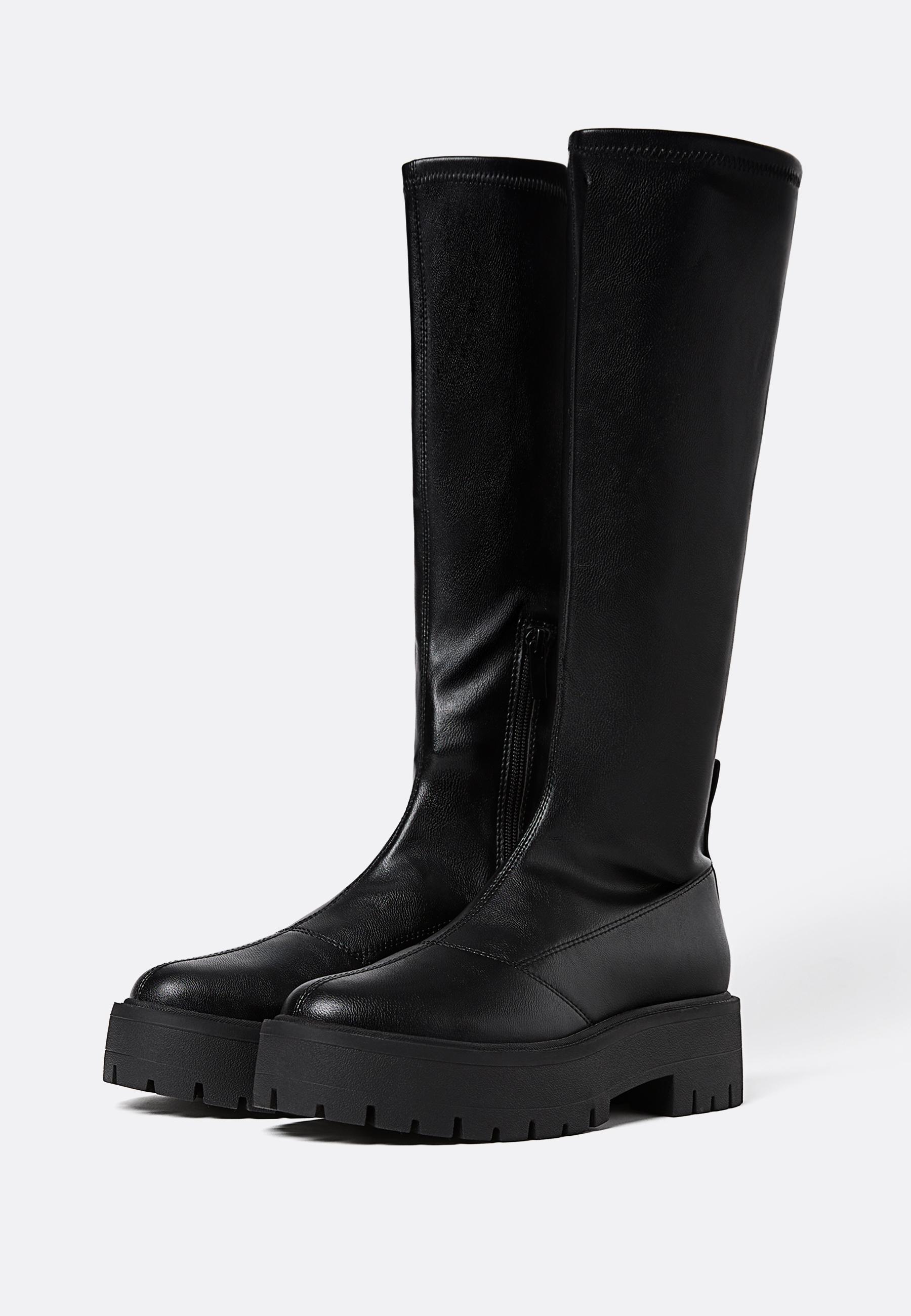 Flat knee-high boots — BLACK 
