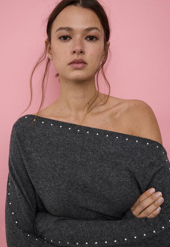 Stradivarius Tricou Cu Ținte Gri Închis L