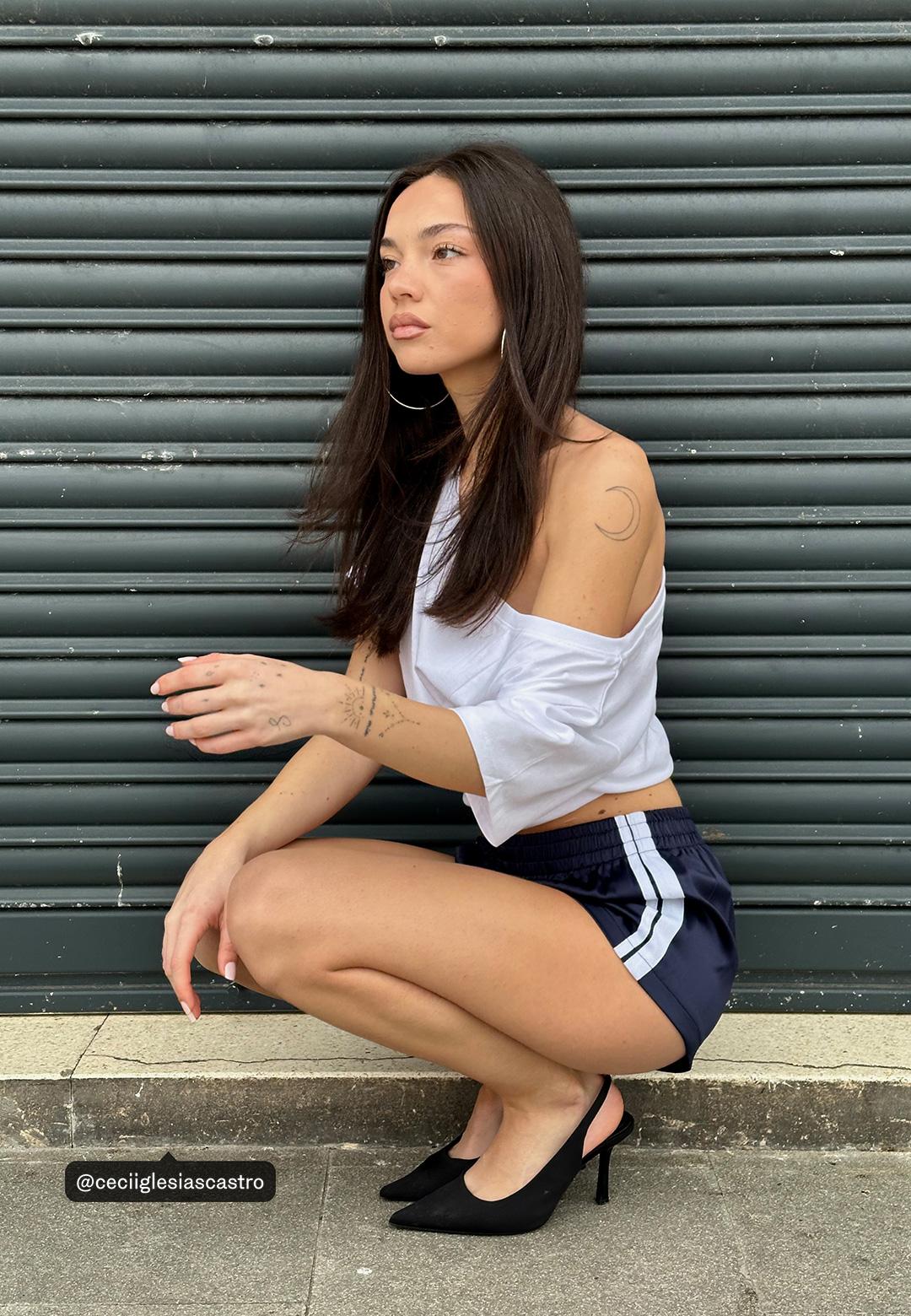 Sateen effect mini shorts — Navy blue