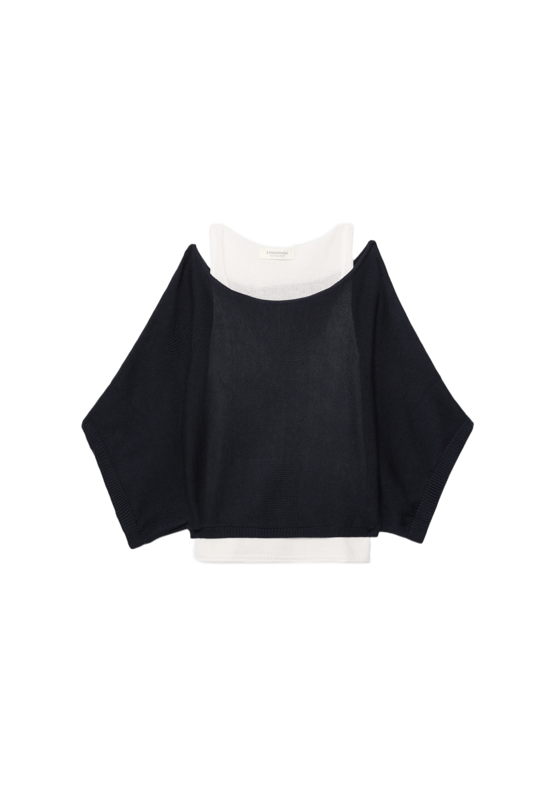 Boat neck knit jumper with overlay — Dark blue