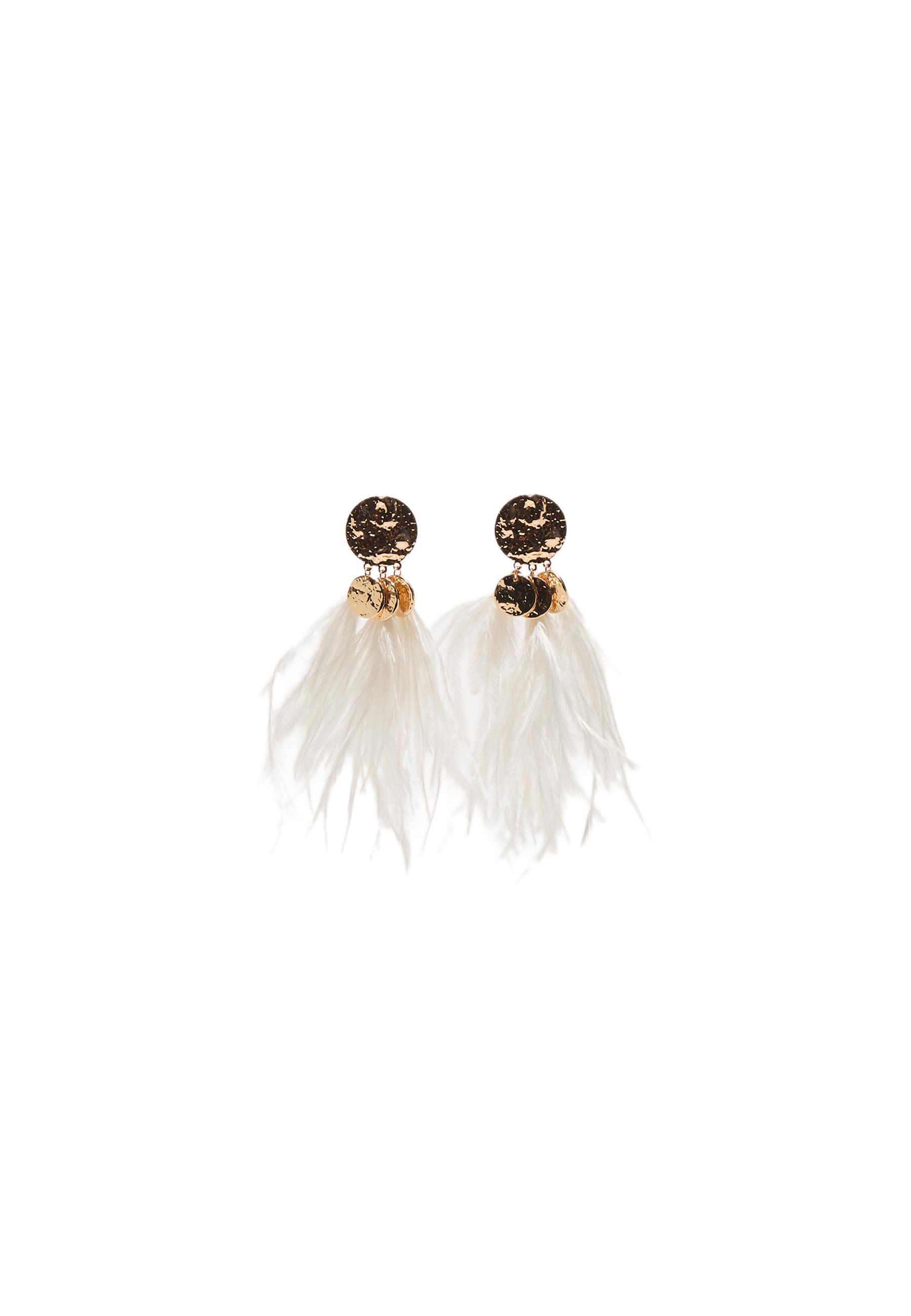 Dangle earrings with textured feather pieces — White
