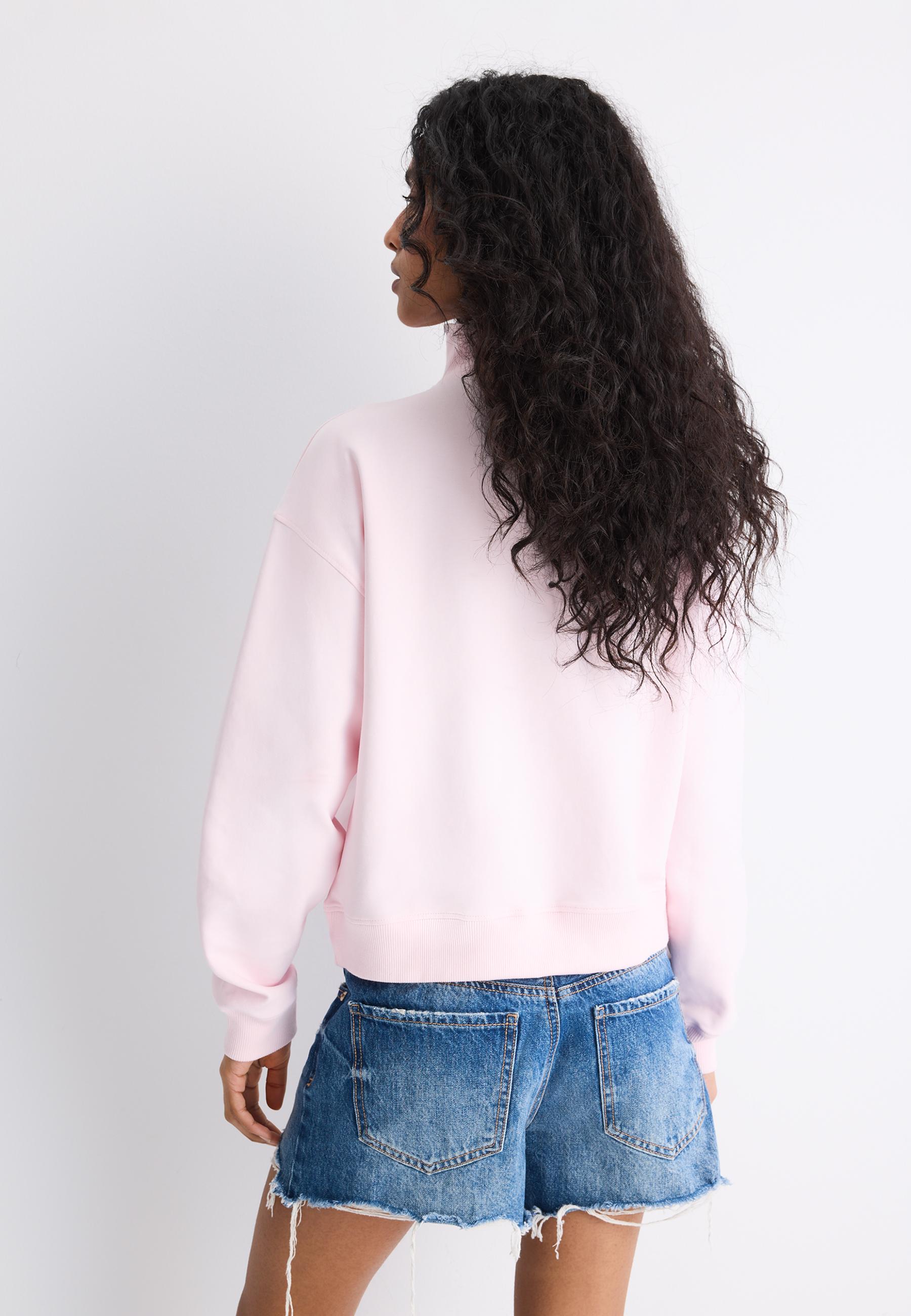 High-neck sweatshirt with zip — Salmon pink