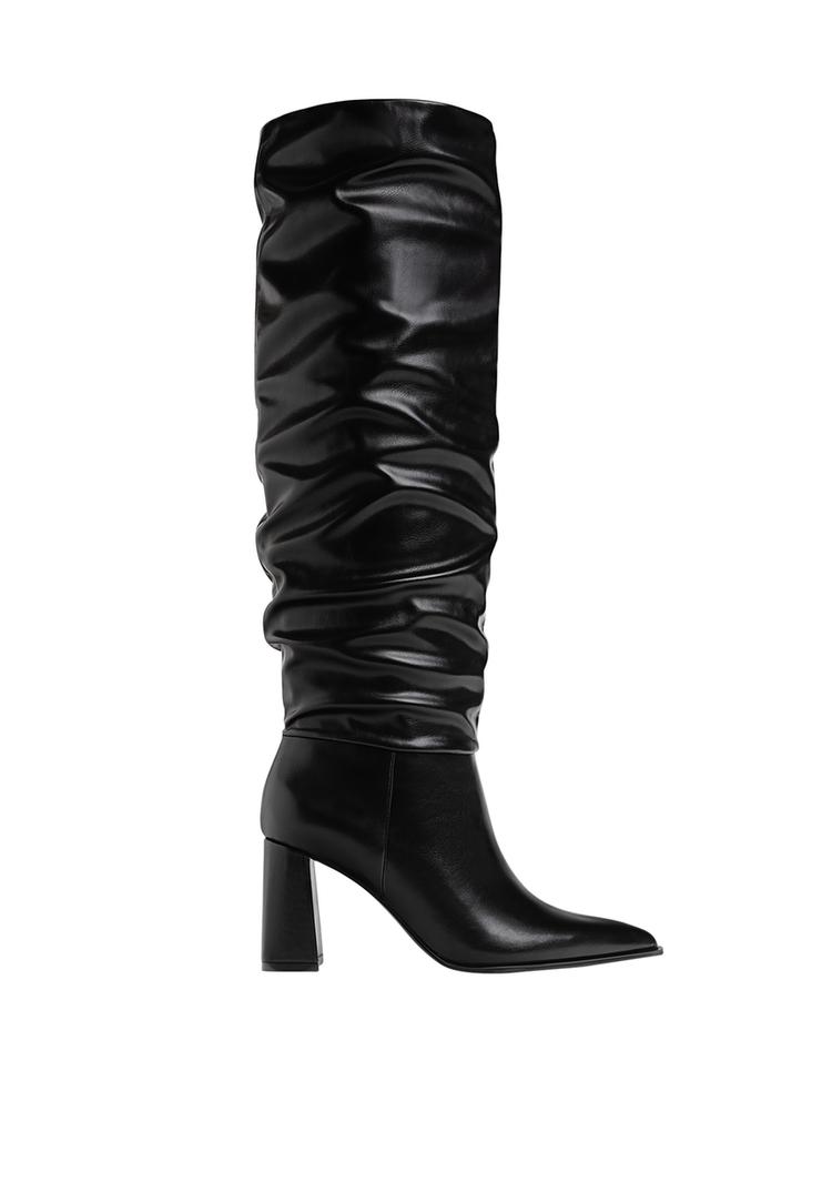 Botas Negras Botas Arrugadas Stradivarius Botas Altas Slouchy Tac