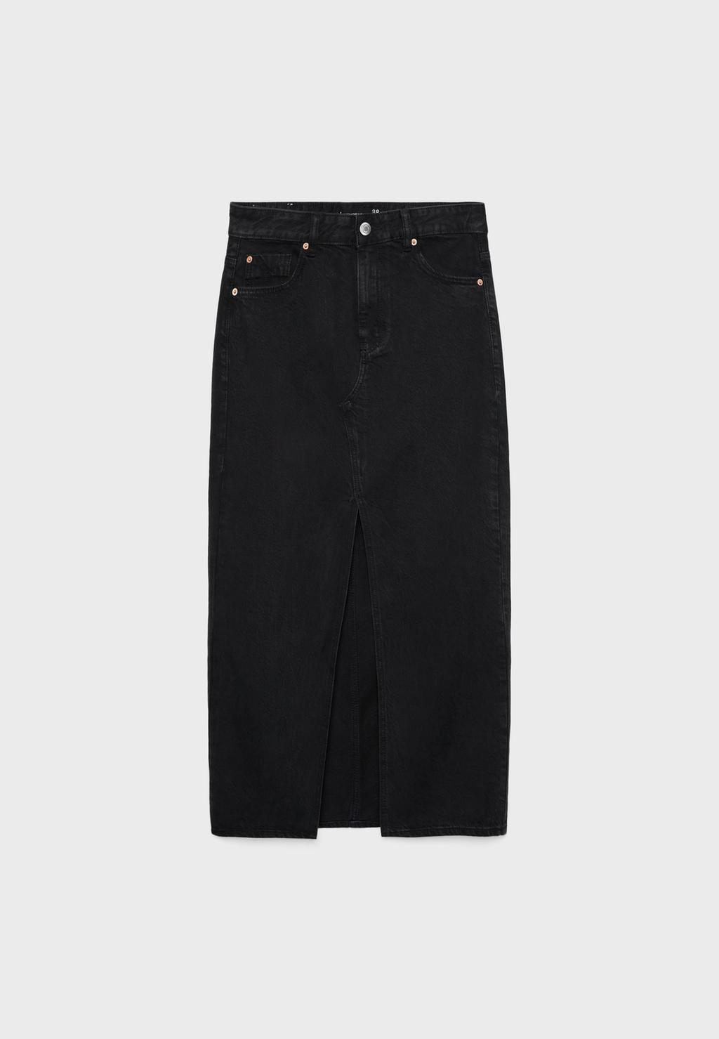 D70 flowing denim midi skirt