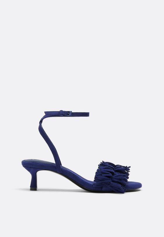 sandalen met hak leereffect en franjes