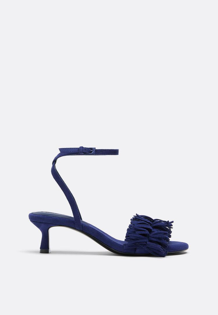 leathereffect fringed heeled sandals