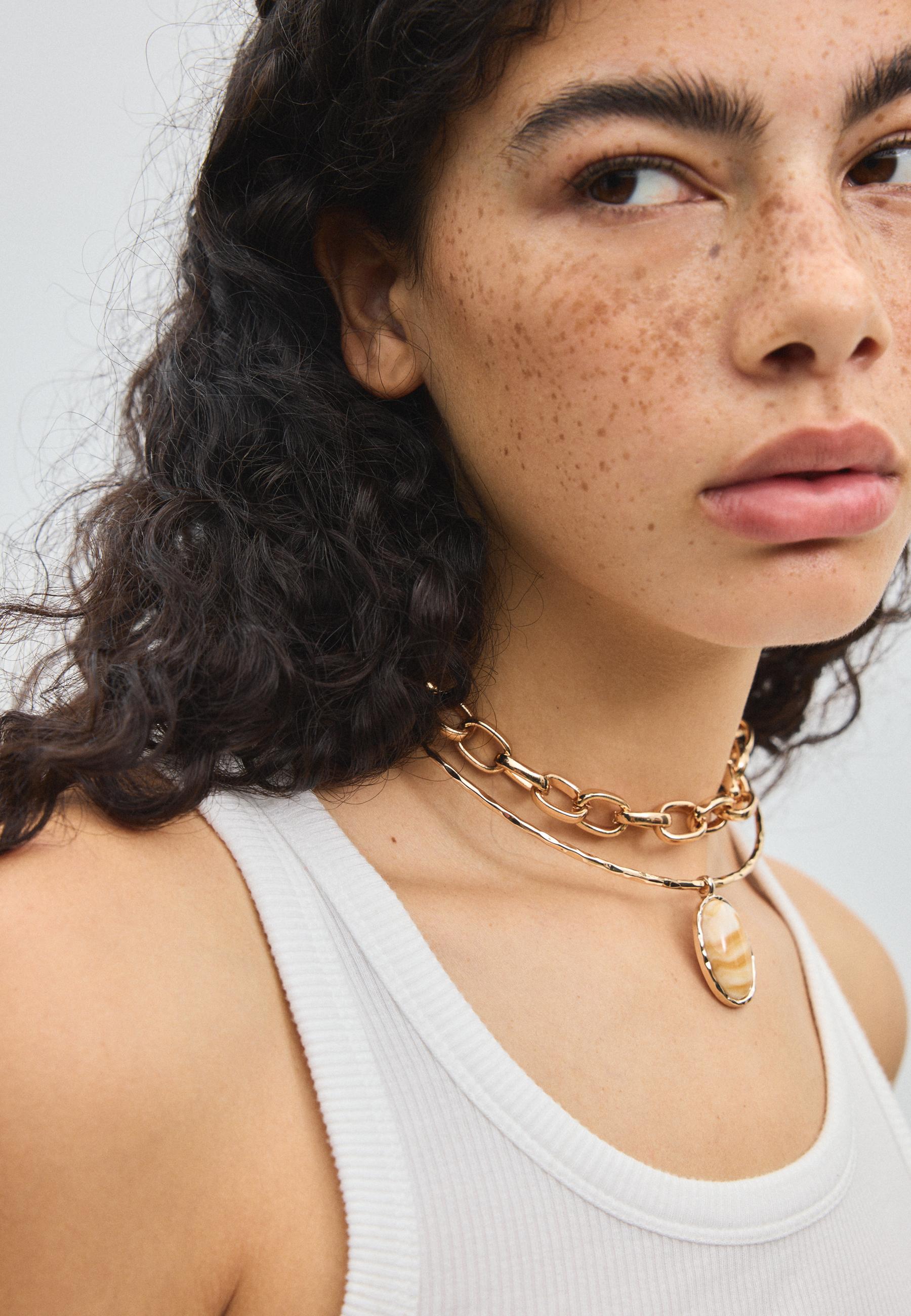 Double necklace set with pendant — Gold