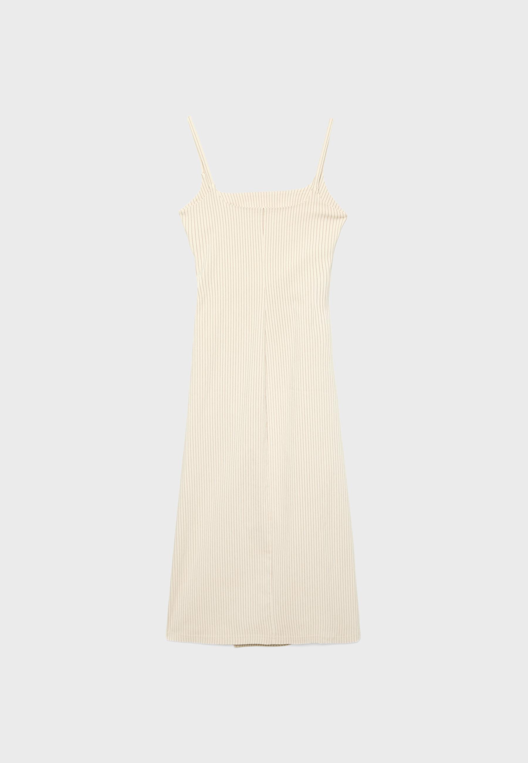 Square neck Bengaline midi dress — Stone