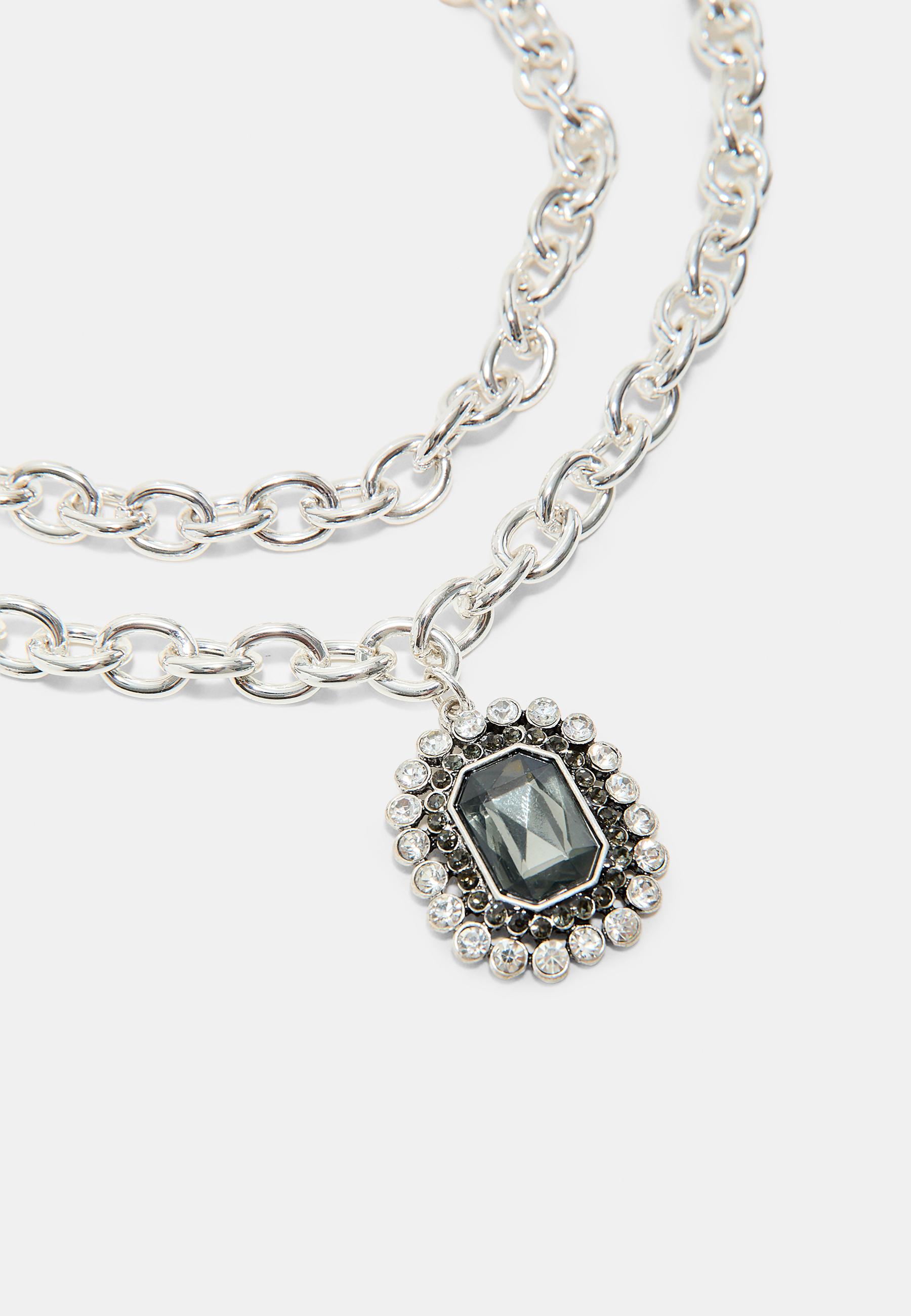 Set of 2 embellished chain necklaces — Grey
