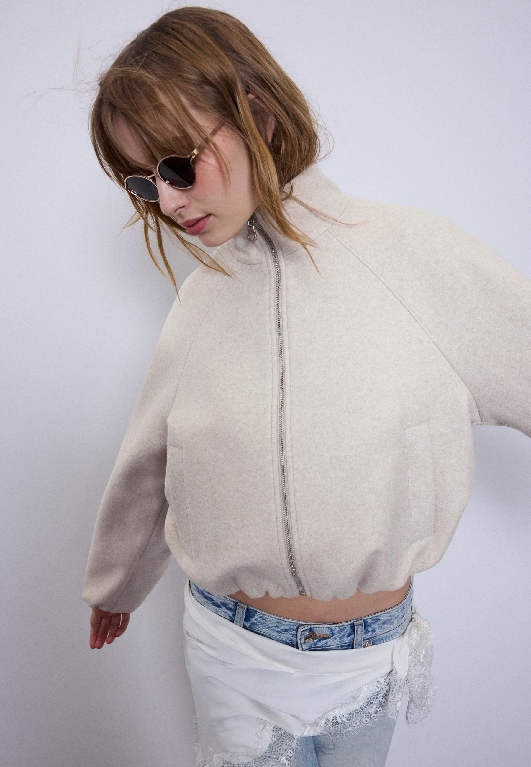 Soft-touch balloon bomber jacket — Ecru