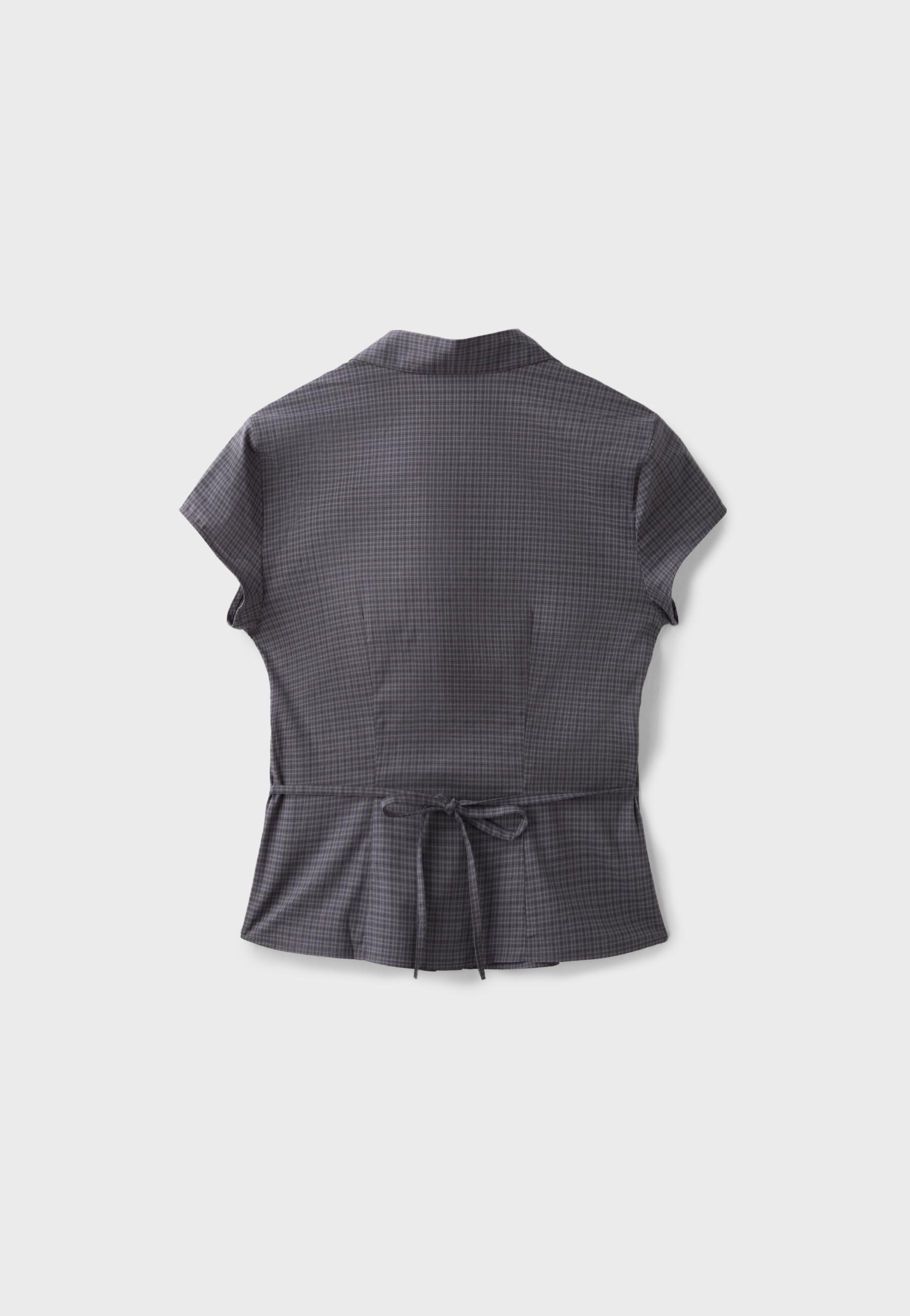 Short sleeve under-bust seam shirt — Dark grey