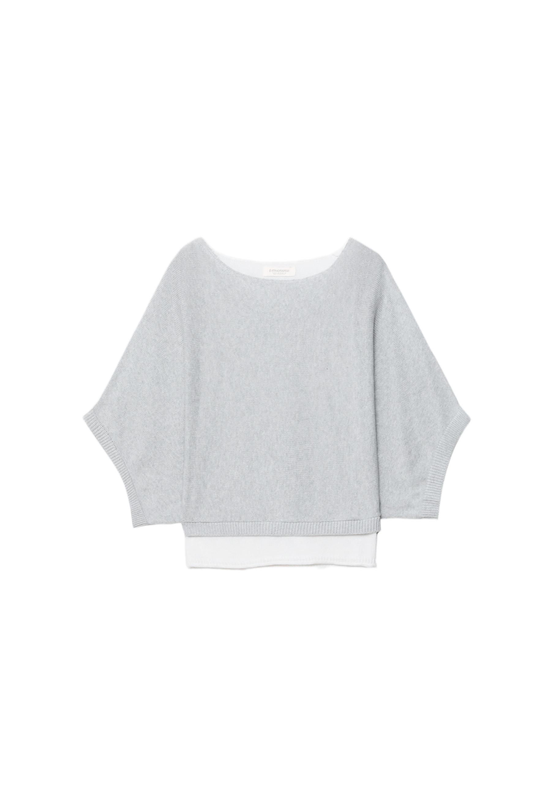 Boat neck knit jumper with overlay — Grey melange