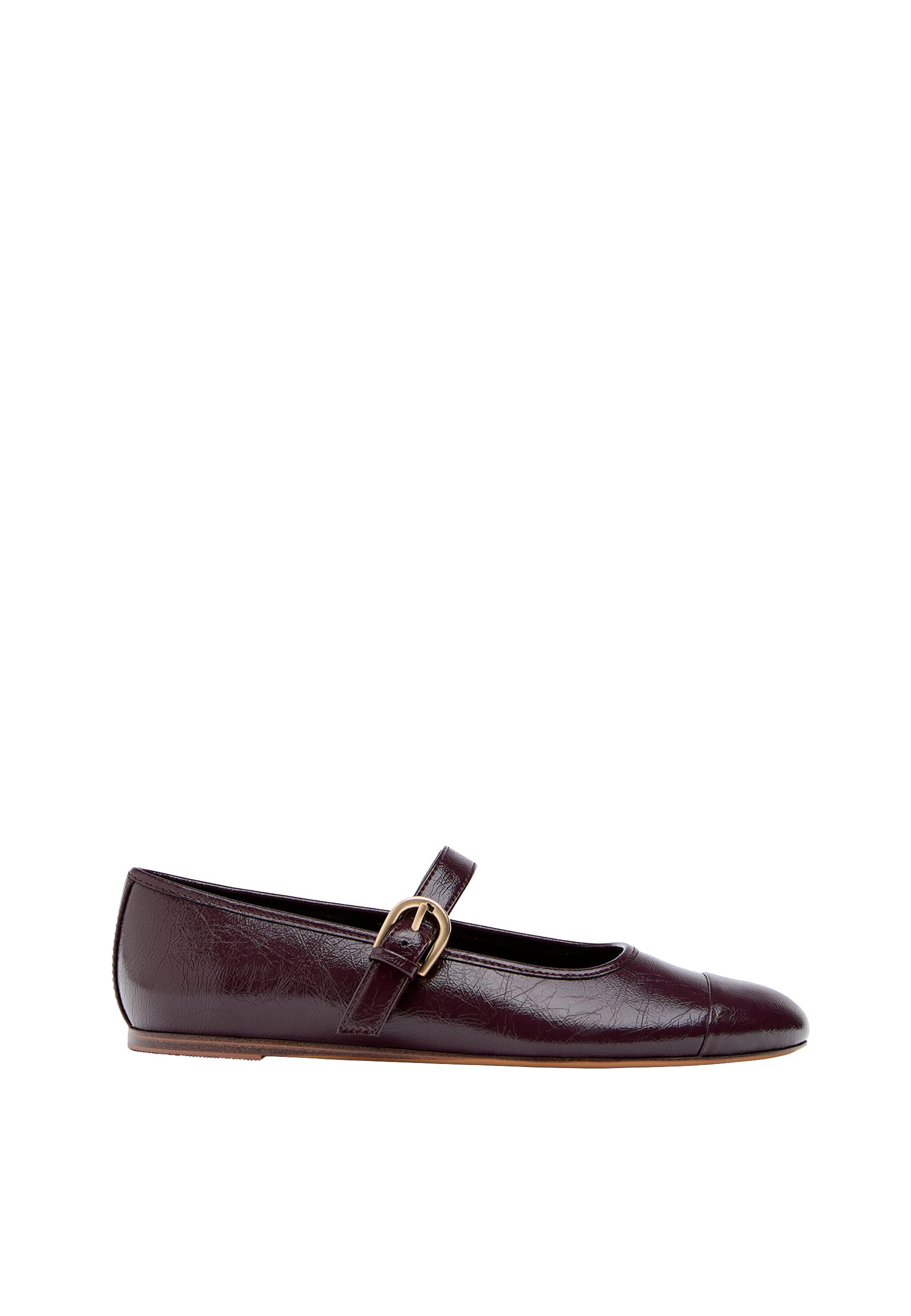 Leather effect ballet flats with toecap — BURGUNDY 