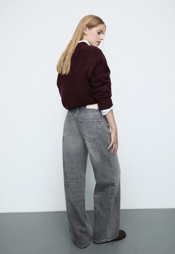 Stradivarius D91 Low Wide-Leg Jeans Grey Denim Wash 16