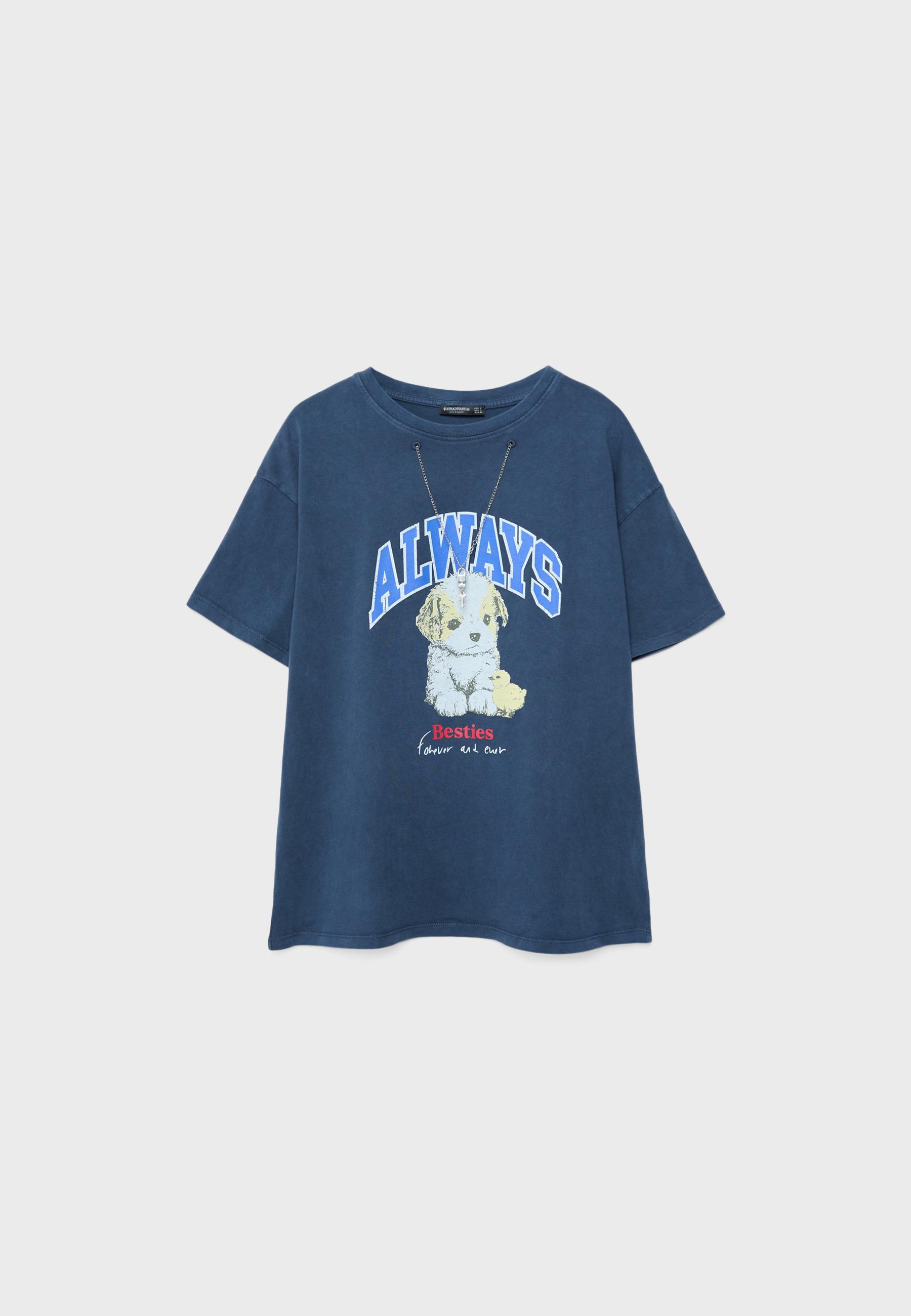 Short sleeve T-shirt with graphic and appliqué — Navy blue