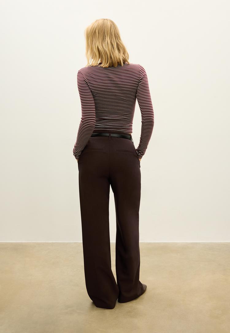 duz kesim dokumlu kemerli pantolon