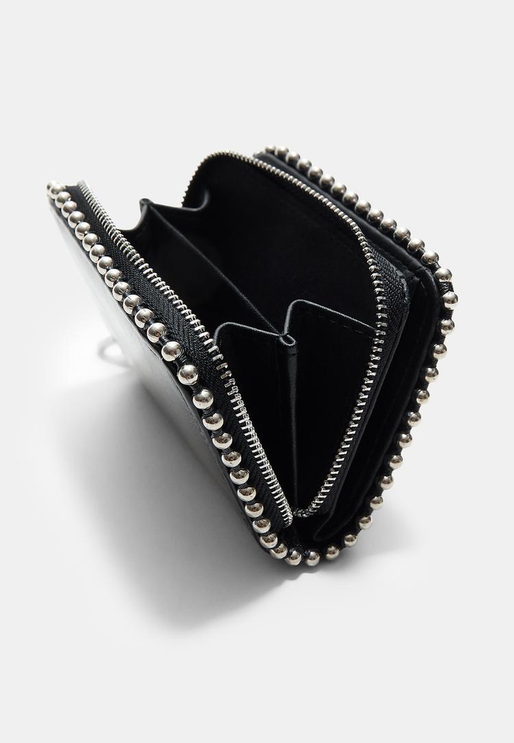 Stradivarius Πορτοφολάκι Με Φερμουάρ Και Μπίλιες Μαύρο Os φωτογραφία