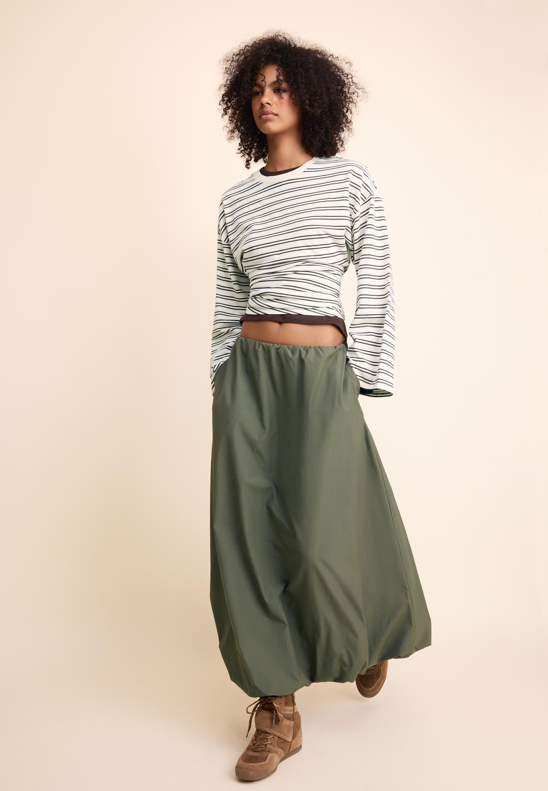 Poplin balloon maxi skirt — Khaki