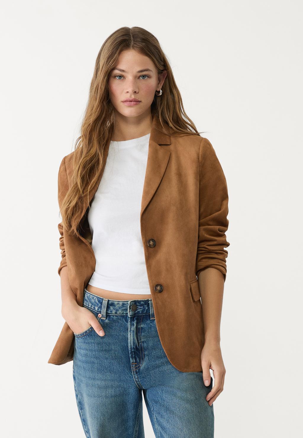 Faux suede blazer