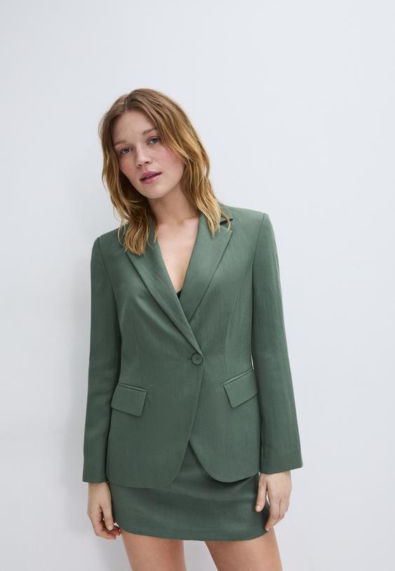 Stradivarius Asymmetric Blazer Khaki M