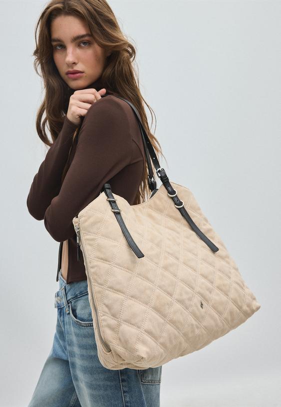bolso shopper de hombro acolchado efecto ante