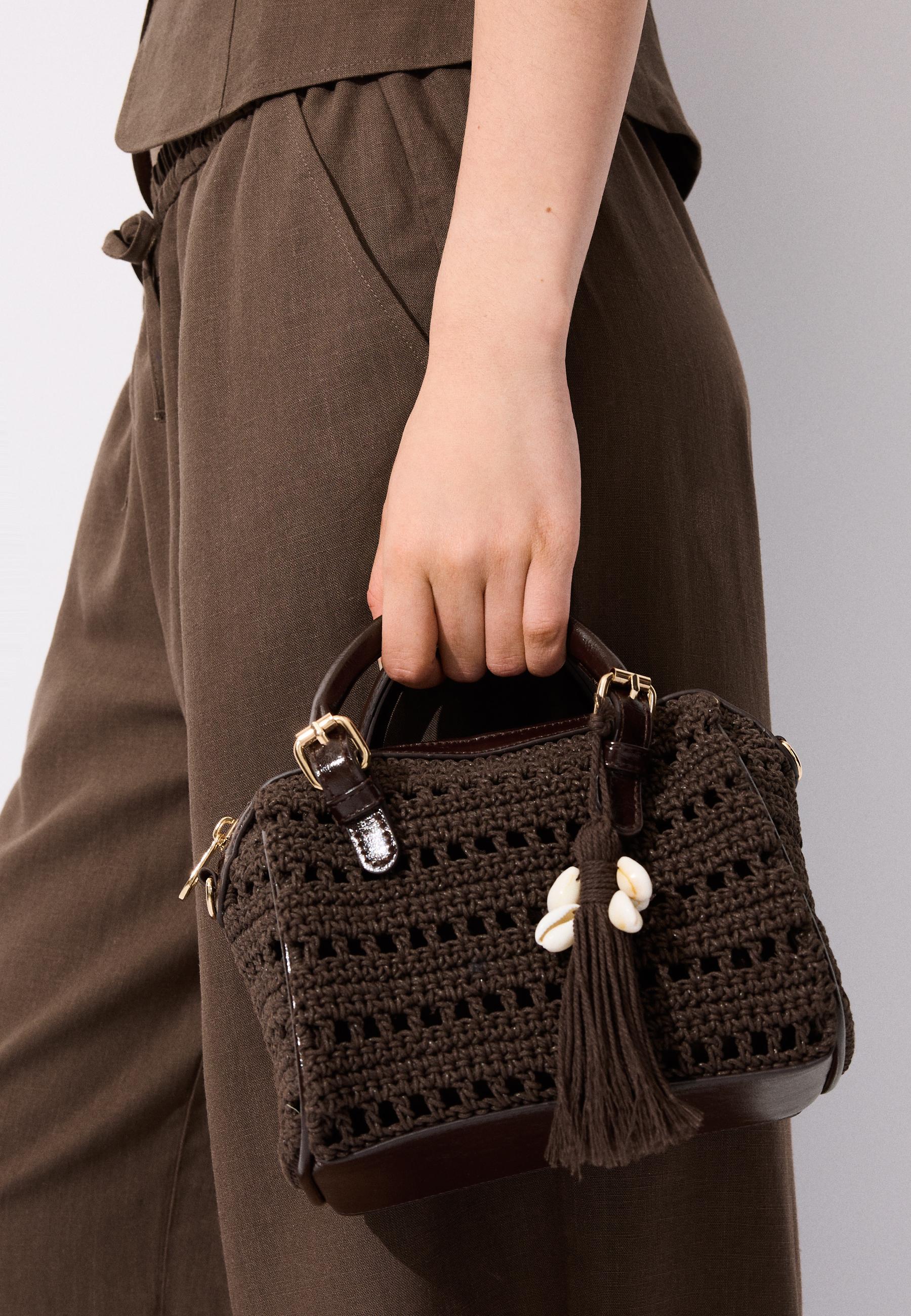 Round crochet tote bag — Brown