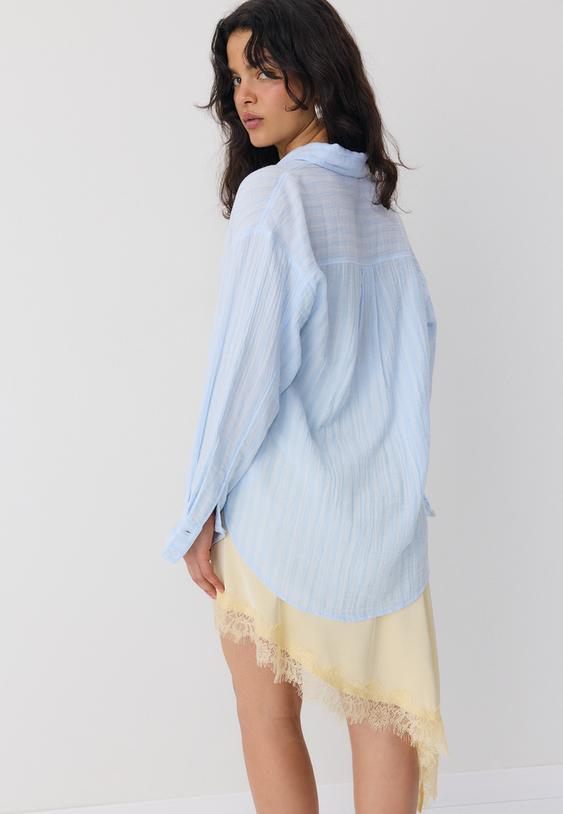 Stradivarius Basic Double-Fabric Shirt Sky Blue M