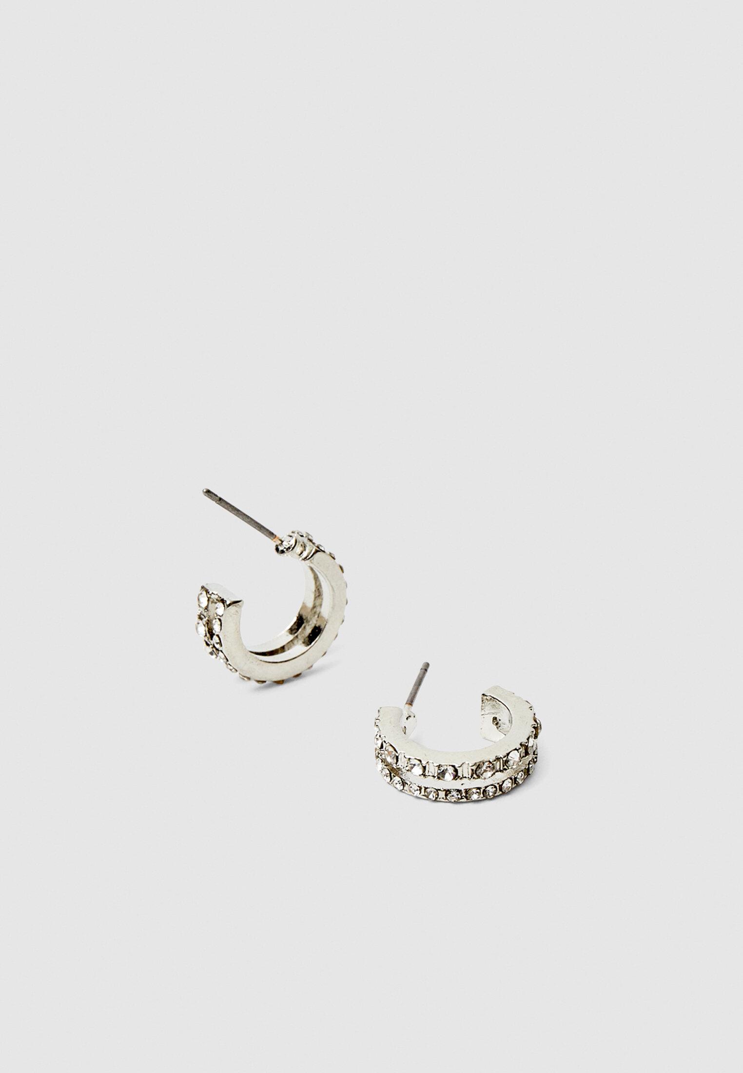 Set of 9 rhinestone and pearl bead hoop earrings — Grey