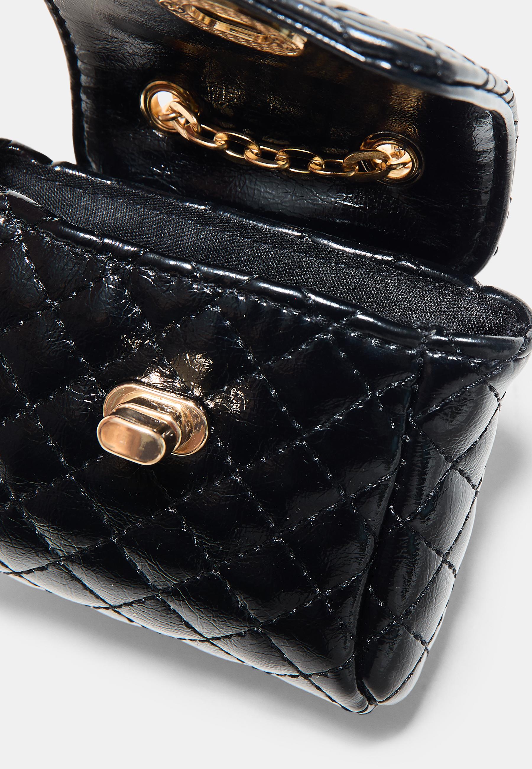 Quilted charm mini bag — Black