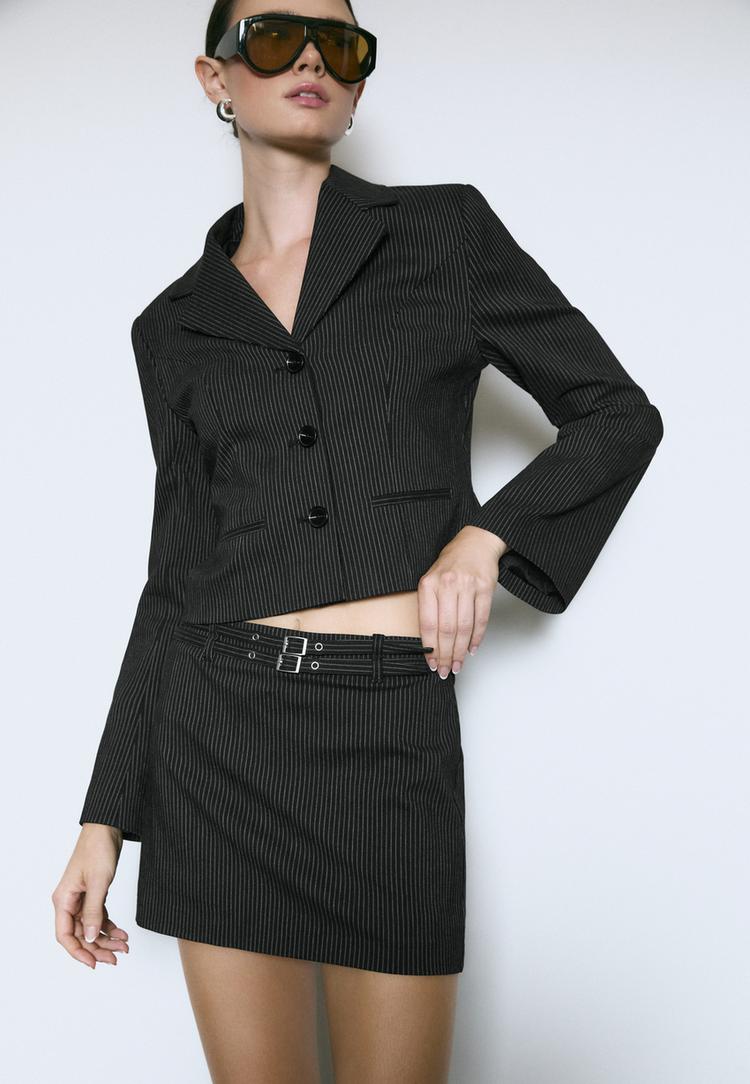 Stradivarius Americana Scurta Rayas Negru Xs