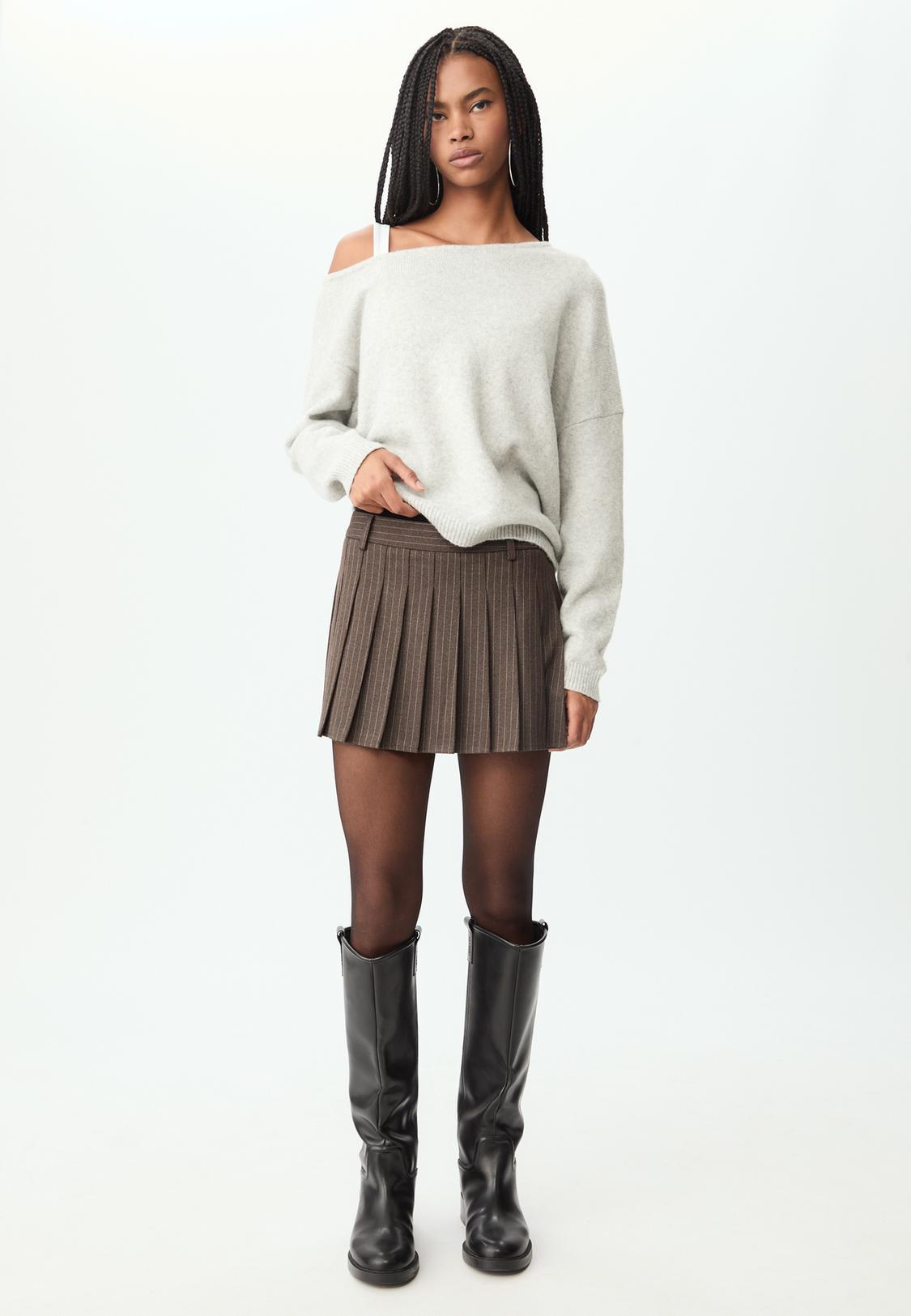 Striped box pleat mini skirt Women's fashion Stradivarius