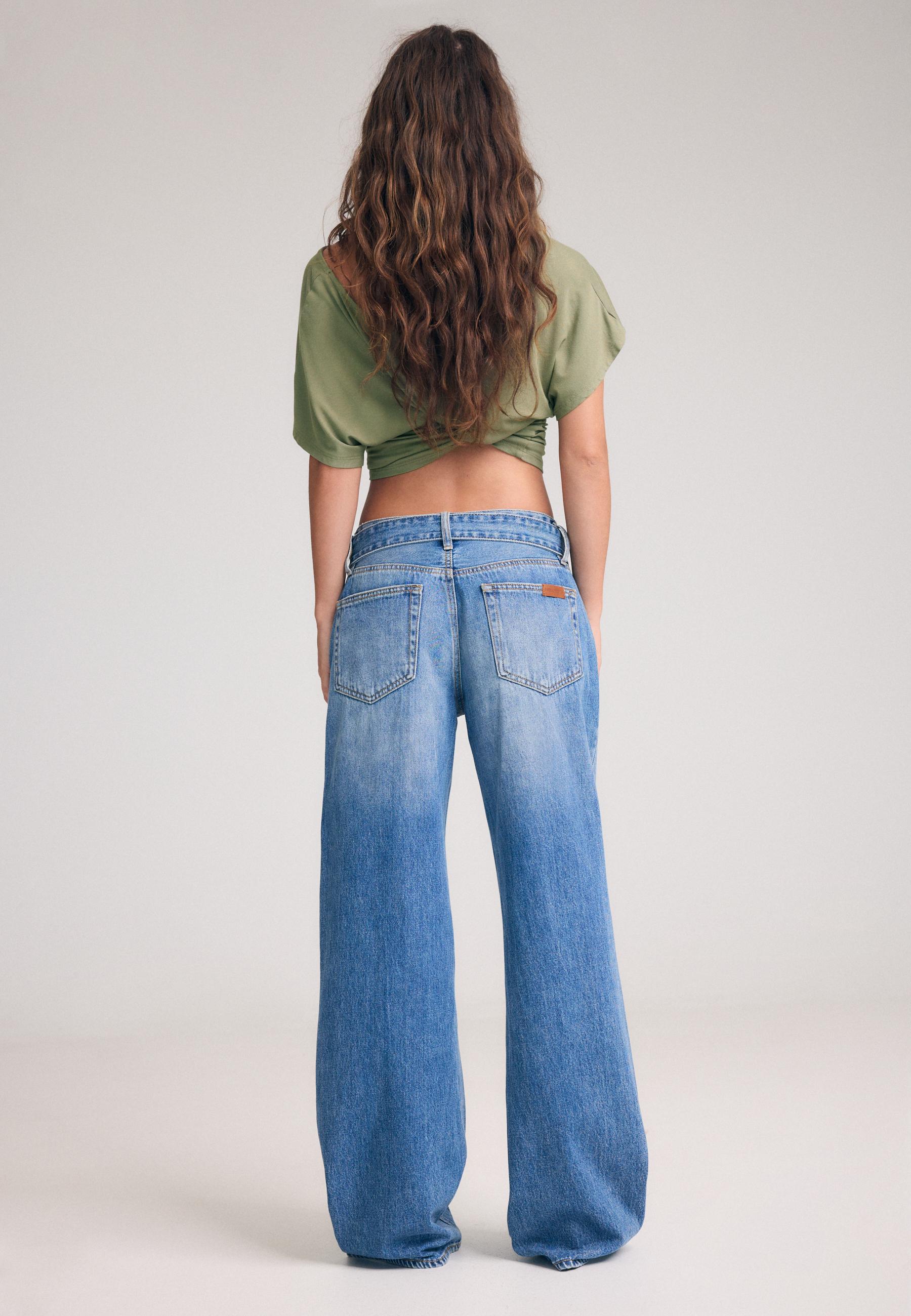 Double-waist wide-leg jeans — MEDIUM BLUE DENIM