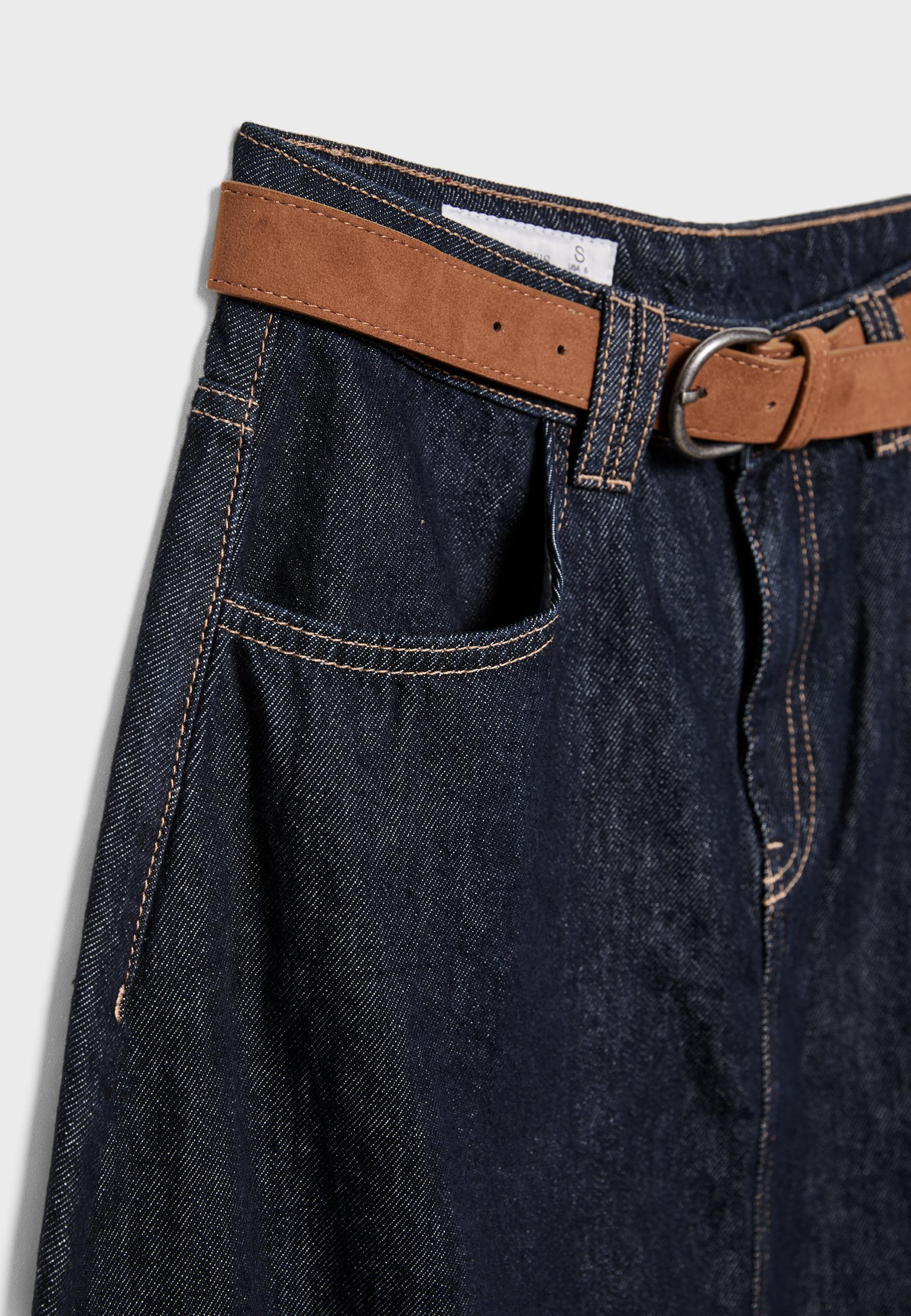 Belted denim maxi skirt - Women's fashion | Stradivarius Peru