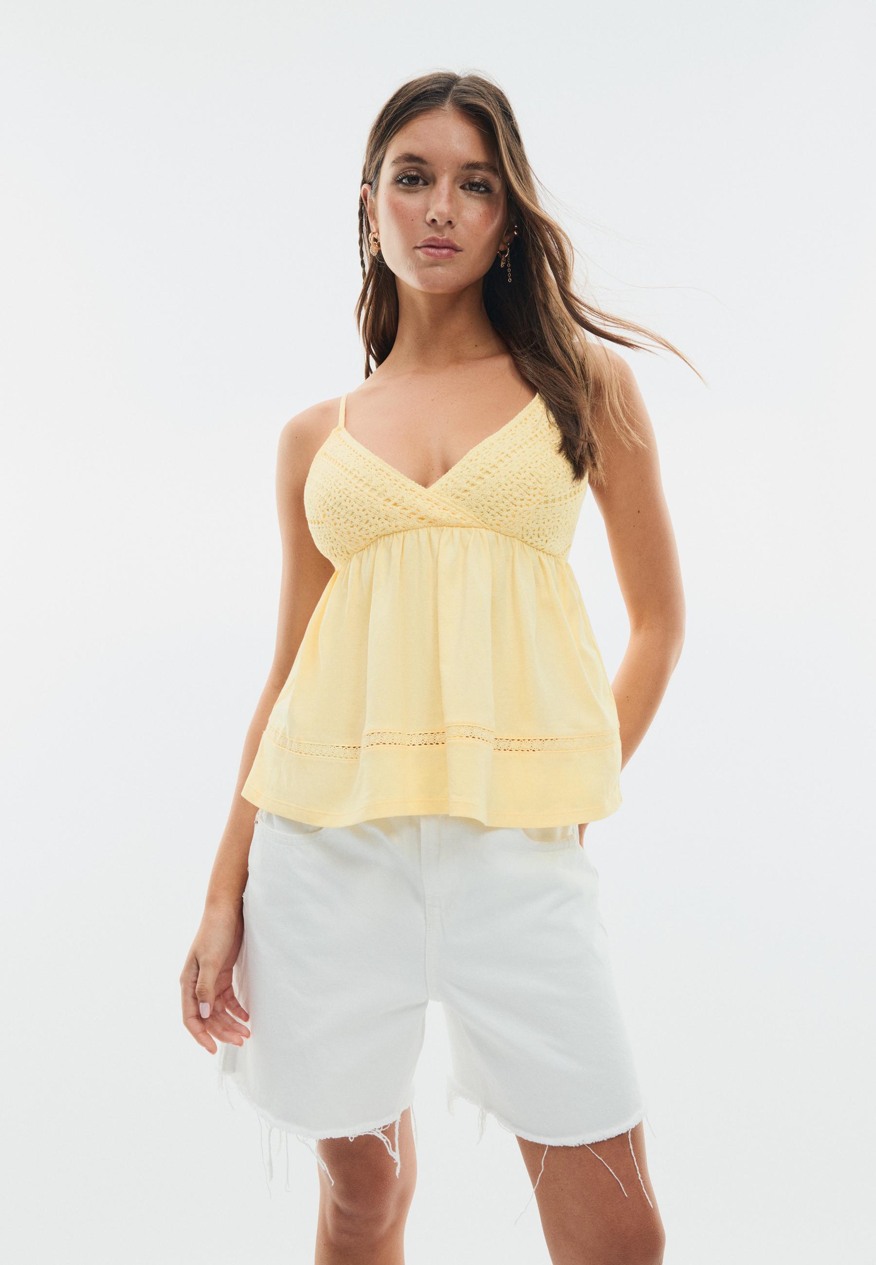 Crochet strappy top — Pastel yellow