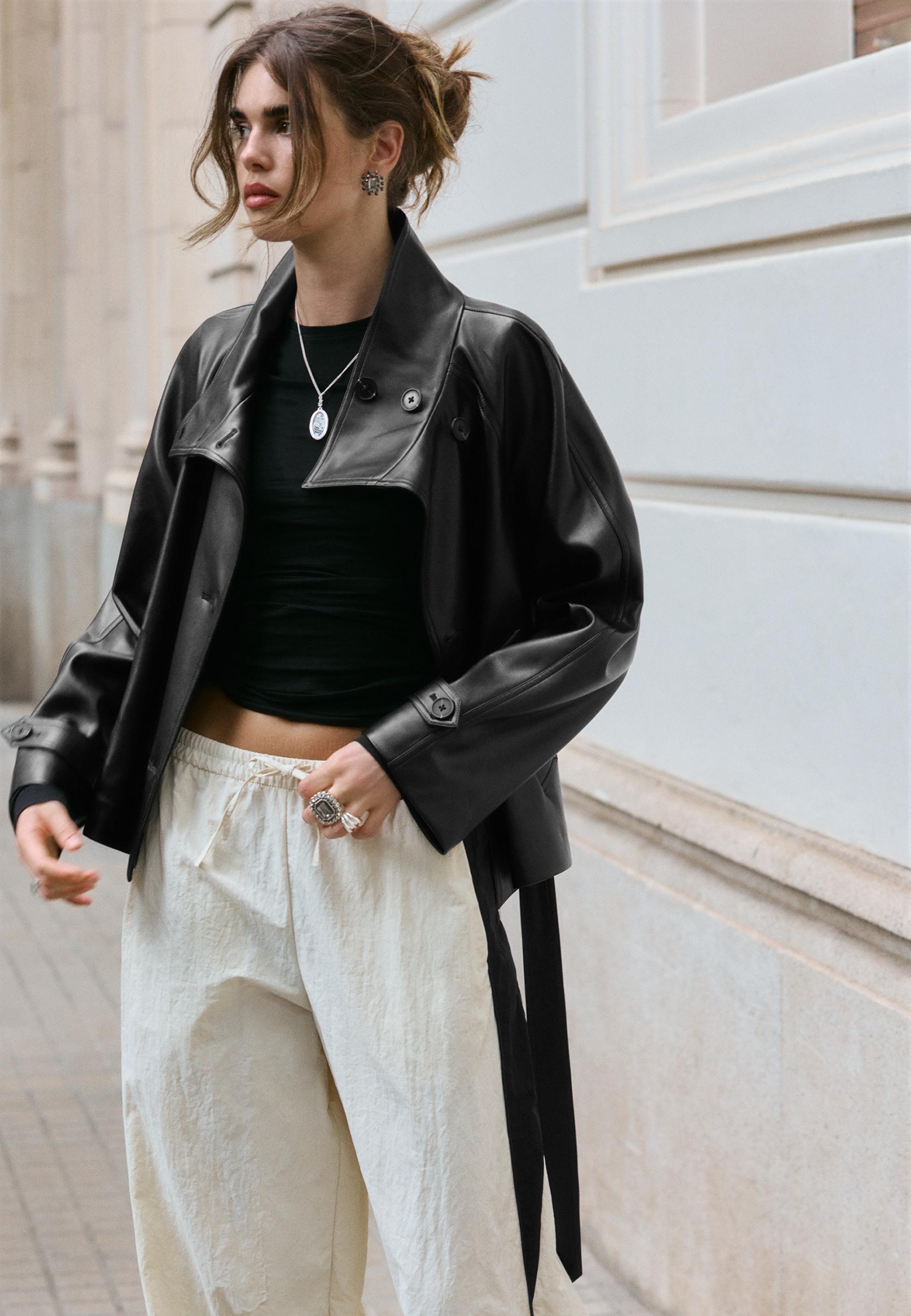 High neck leather effect trench coat - Women's fashion