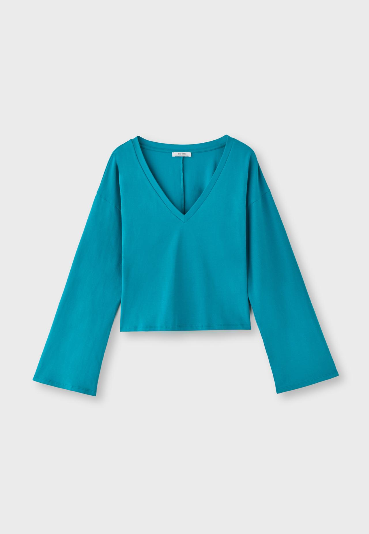 V-neck long sleeve Japanese-style top — Turquoise