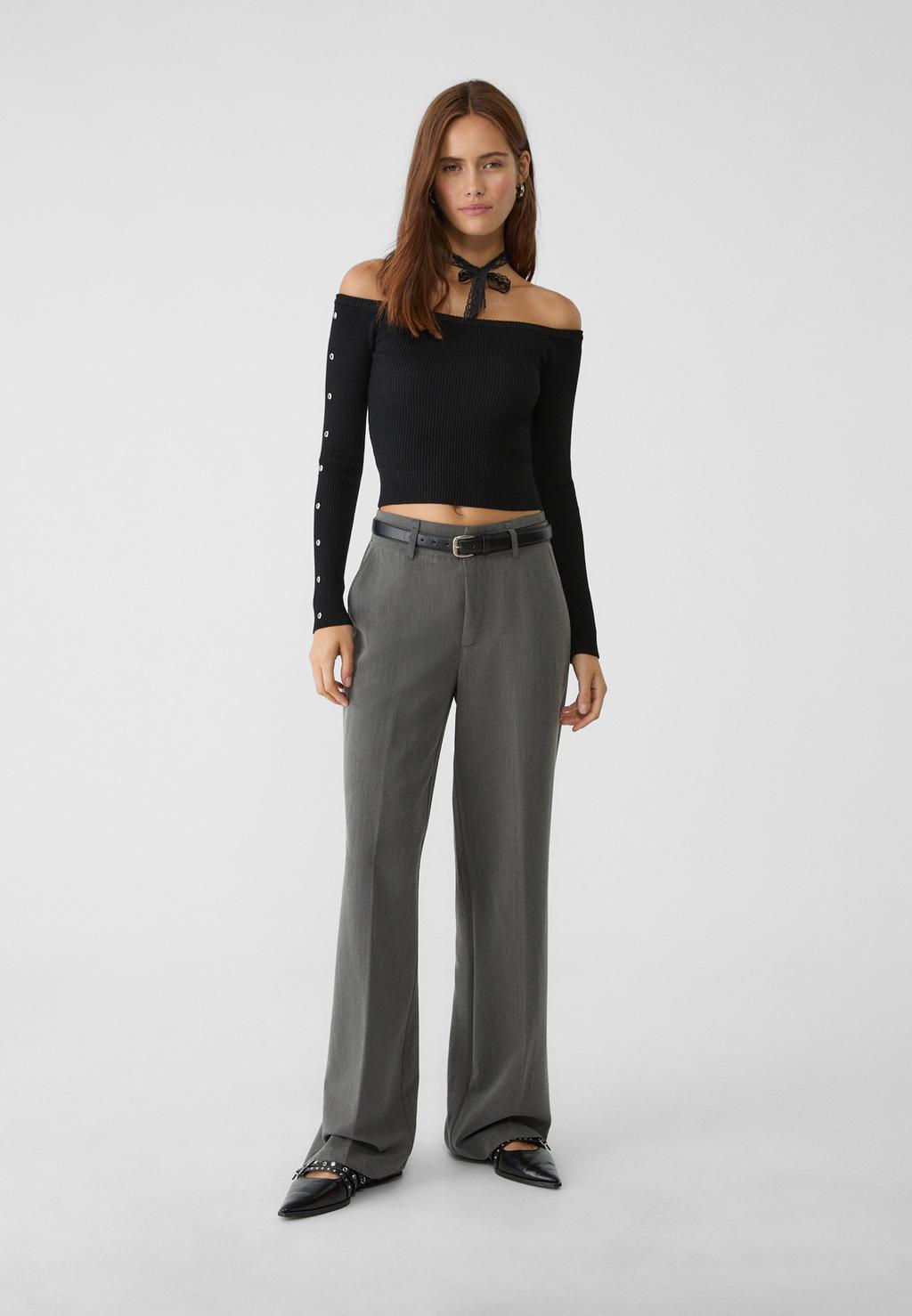 Pantalon fluide droit habillé avec ceinture