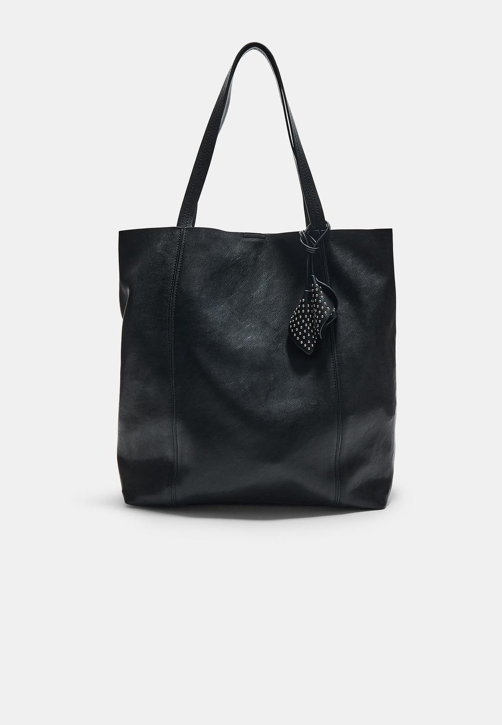 Leather effect shopper bag with floral details