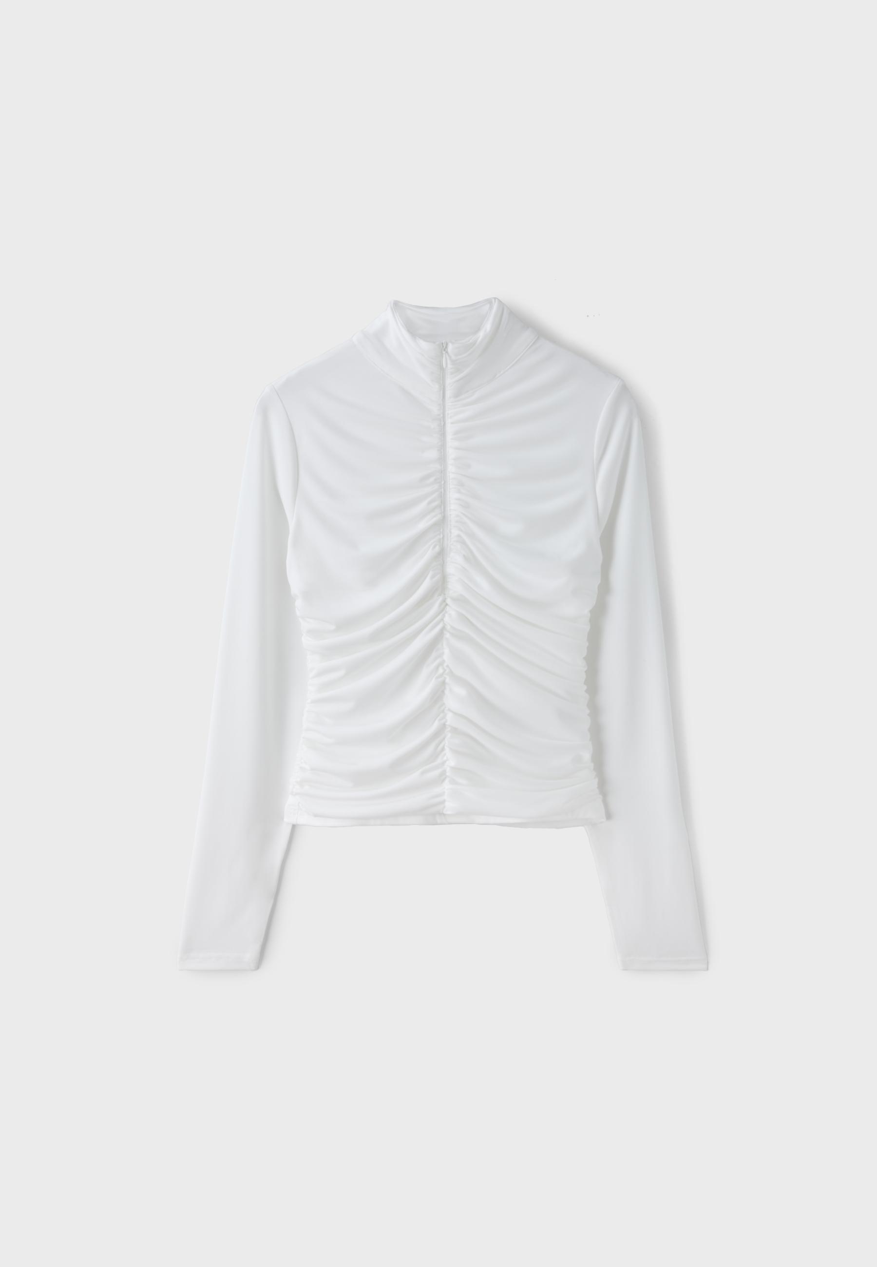 Fitted gathered top with zip — Ecru