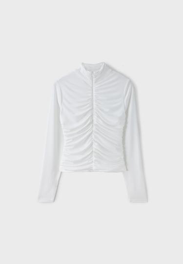 Fitted top with gathers and zip — Ecru 7